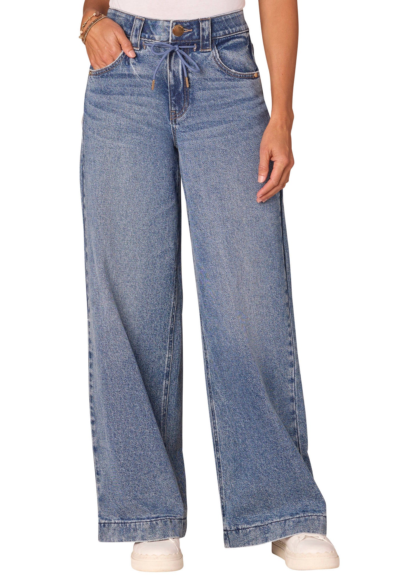 "Ab"solution Skyrise Drawstring Waistband Wide Leg Jeans - Image 3