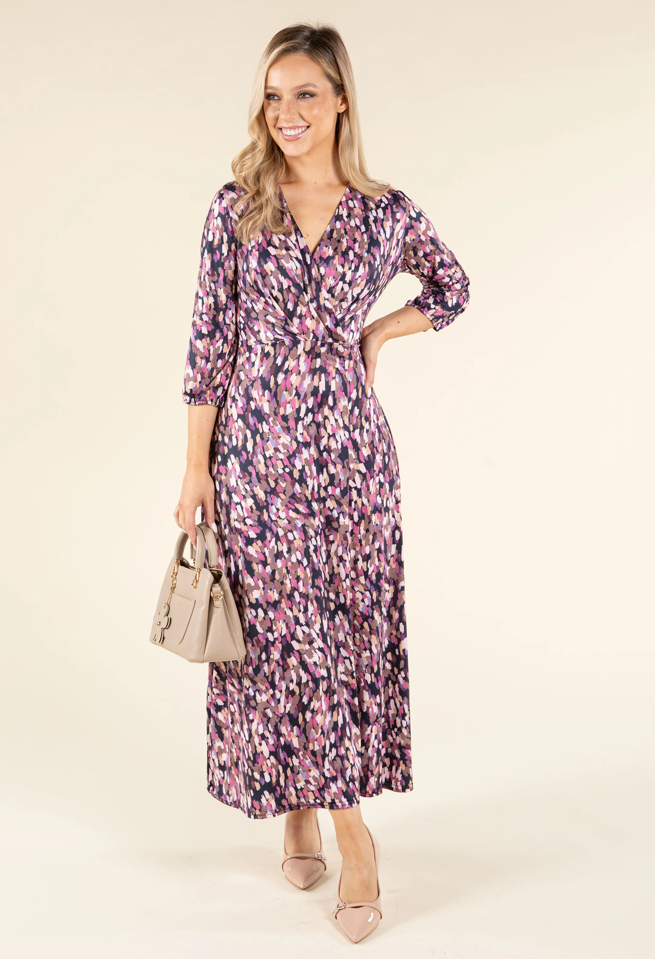 Abstract Paint Design Wrap Dress - Image 5