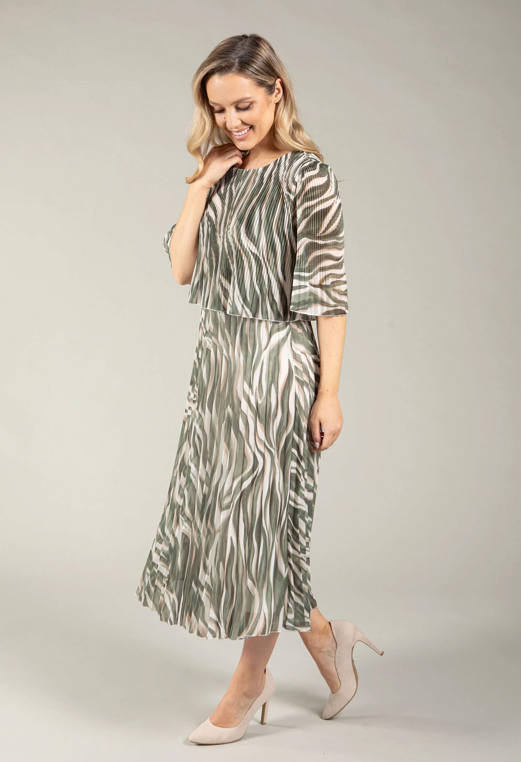 Abstract Plisse Pleated Pop Over Dress - Image 14