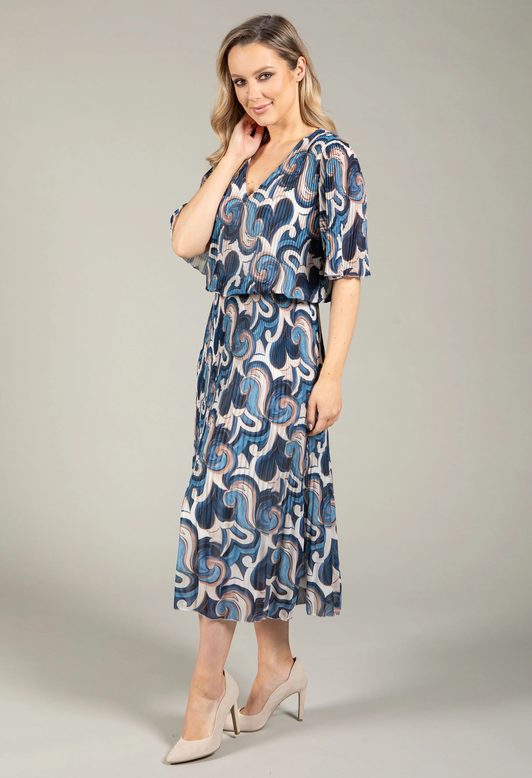 Abstract Plisse Pleated Pop Over Dress - Image 7
