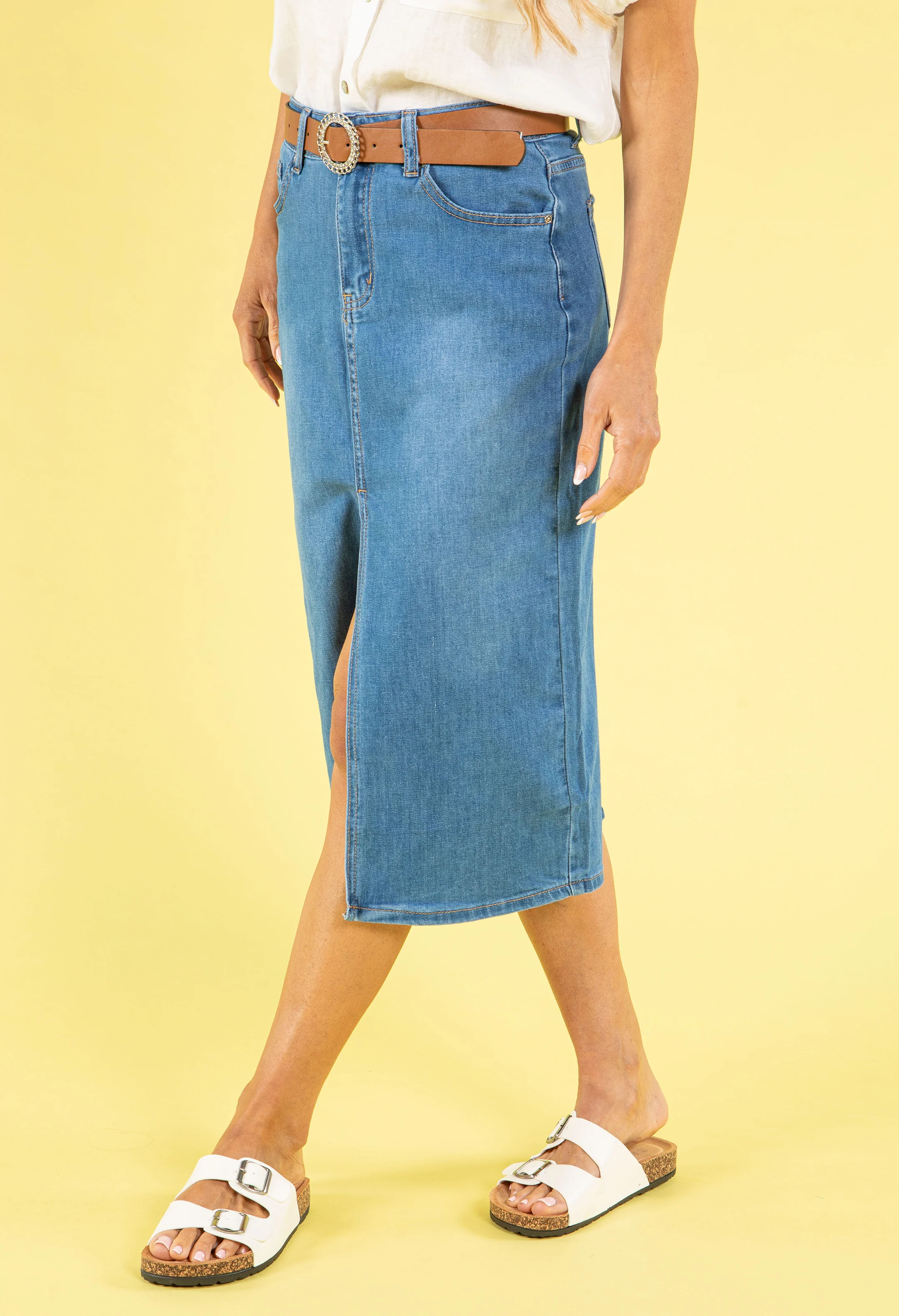Belted Denim Midi Skirt - Image 2
