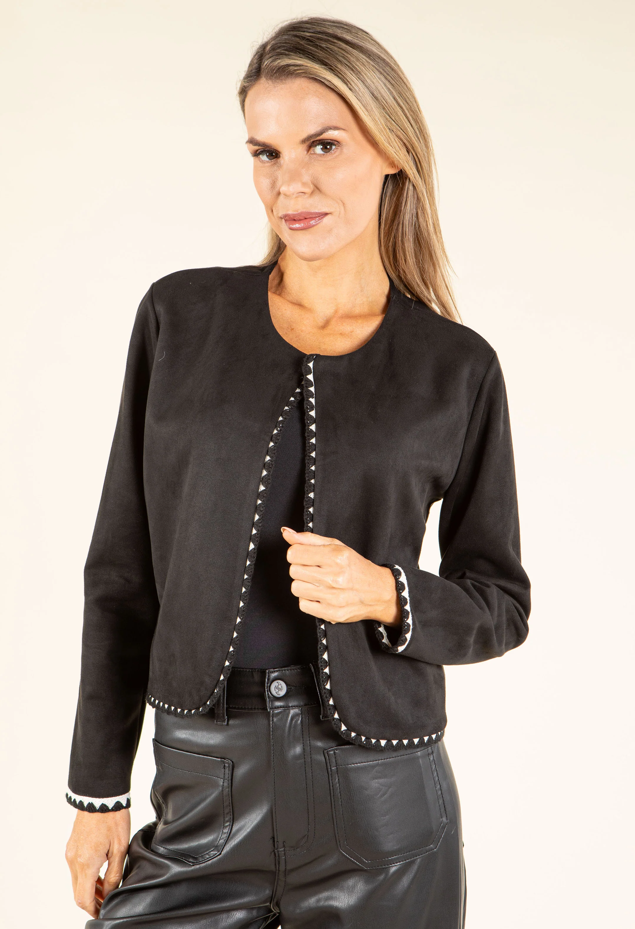 Contrast Trim Faux Suede Jacket - Image 2