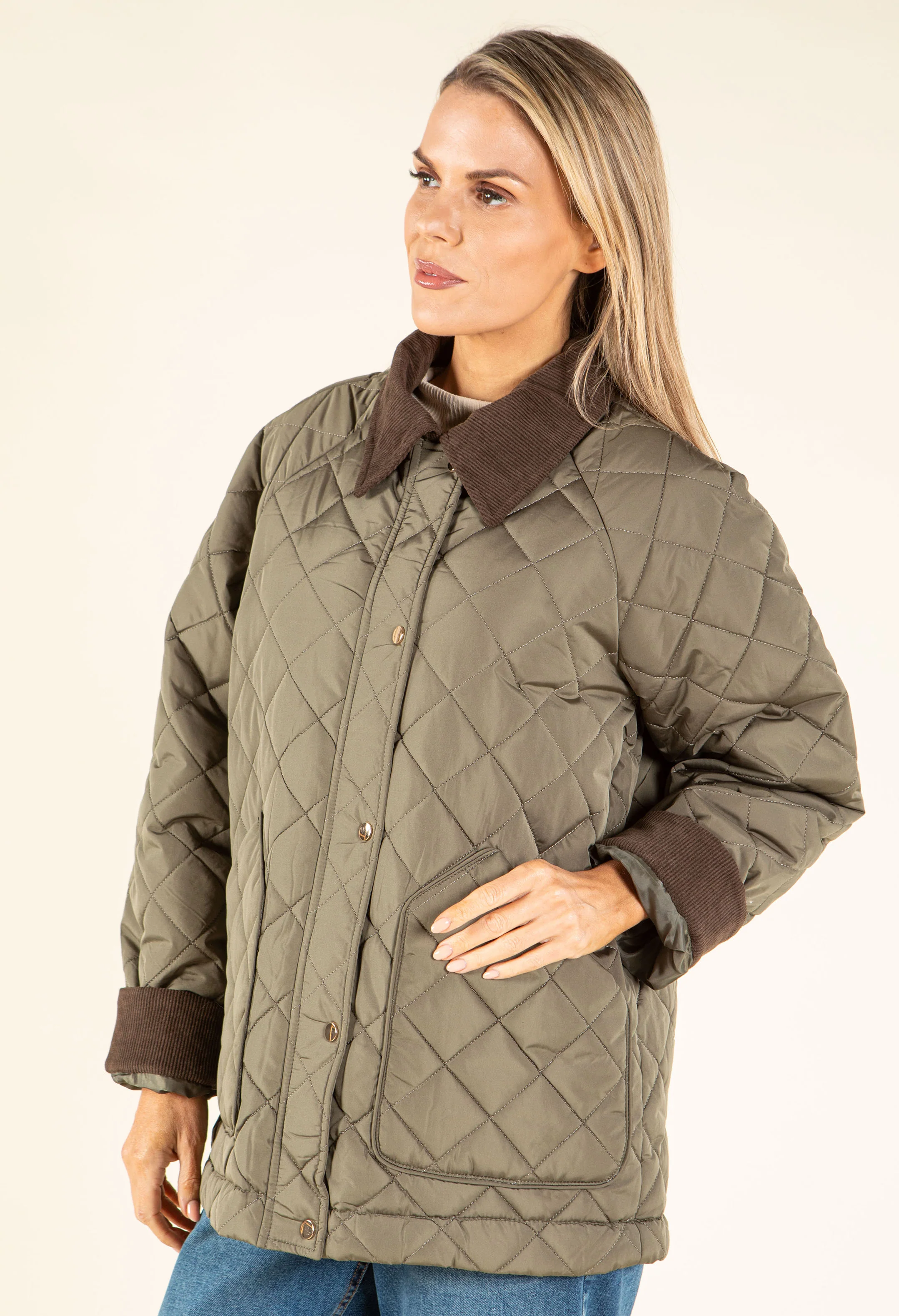 Corduroy Trim Quilted Jacket - Image 14
