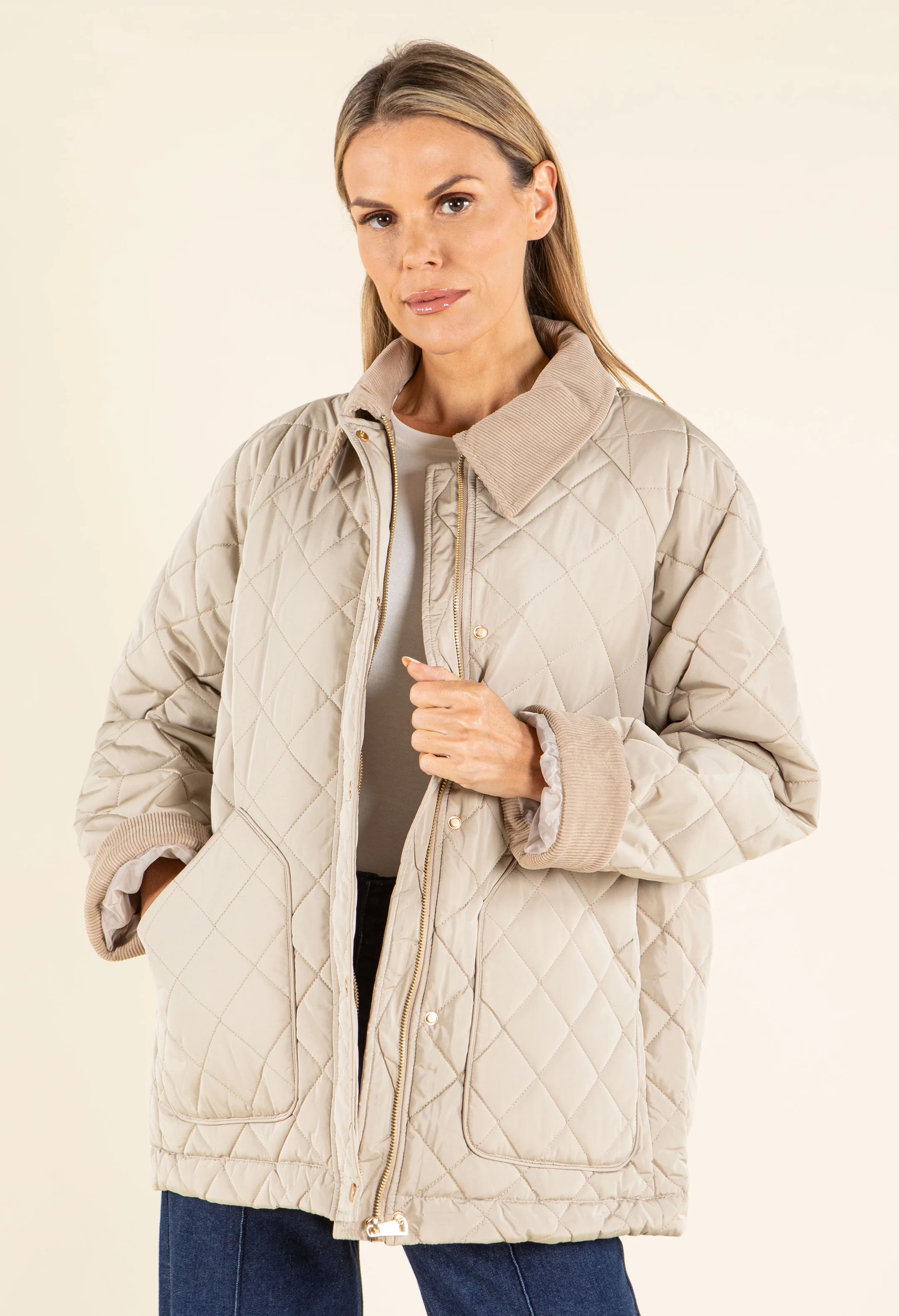 Corduroy Trim Quilted Jacket - Image 3