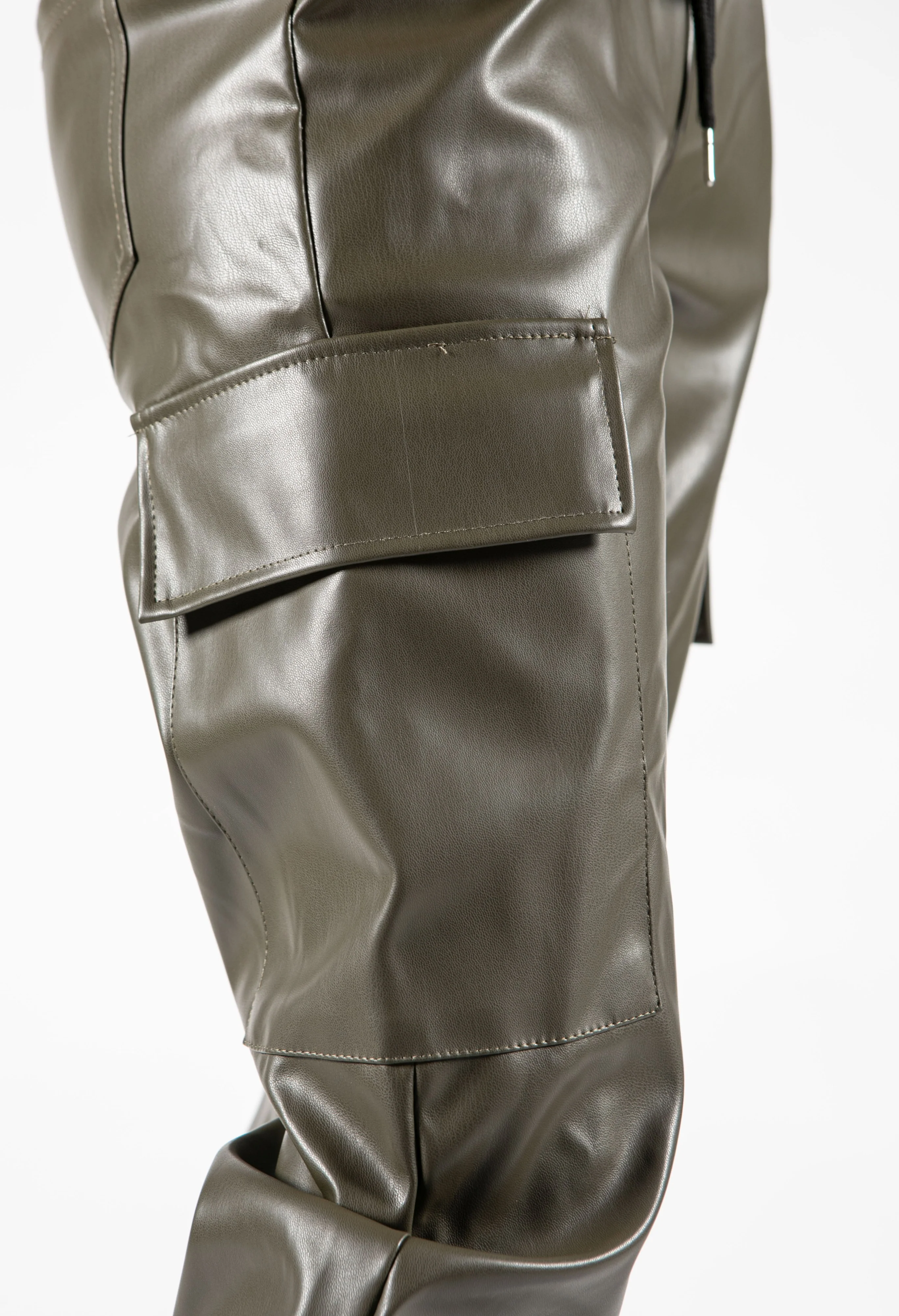 Faux Leather Cargo Style Trousers - Image 4