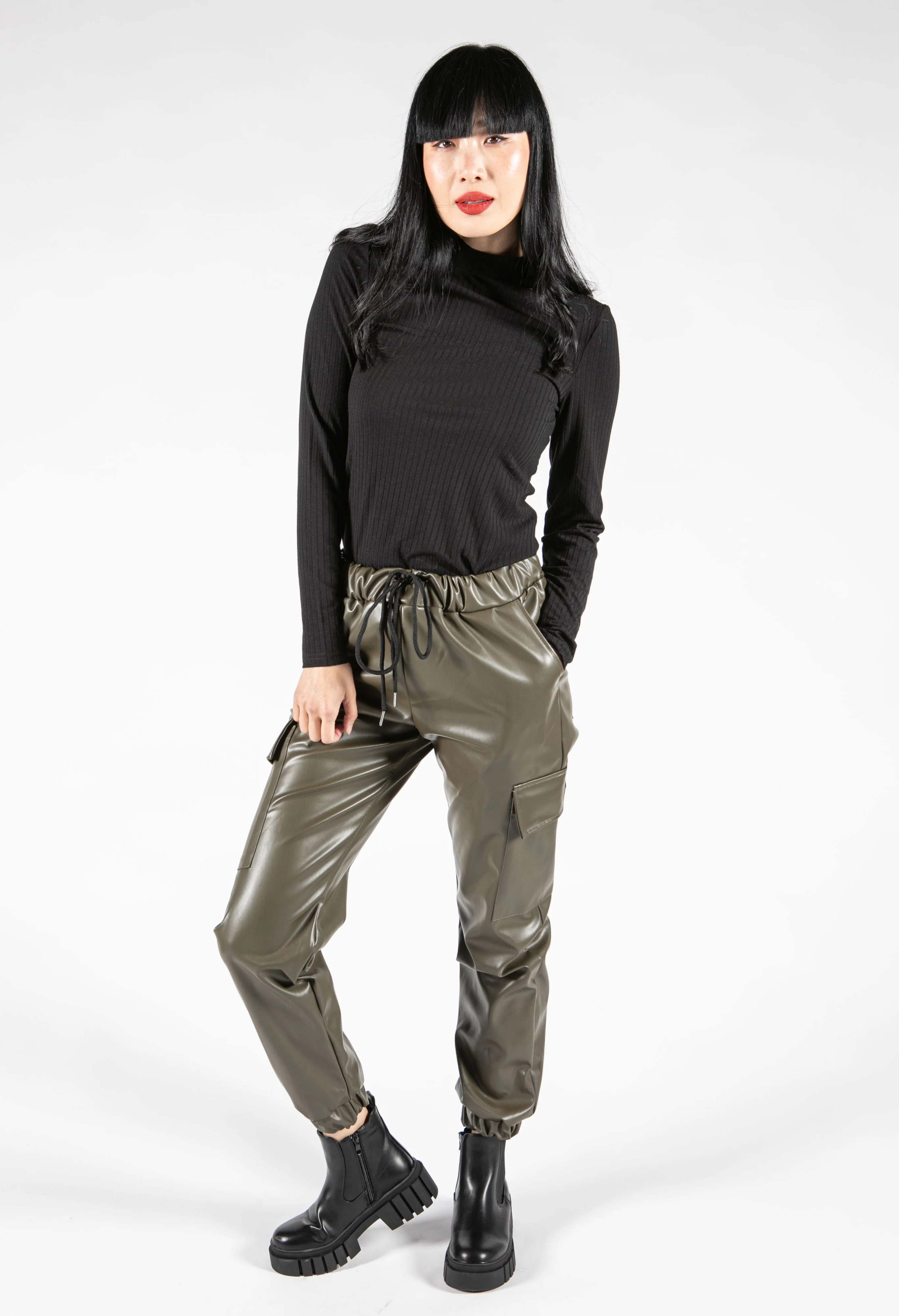 Faux Leather Cargo Style Trousers - Image 5
