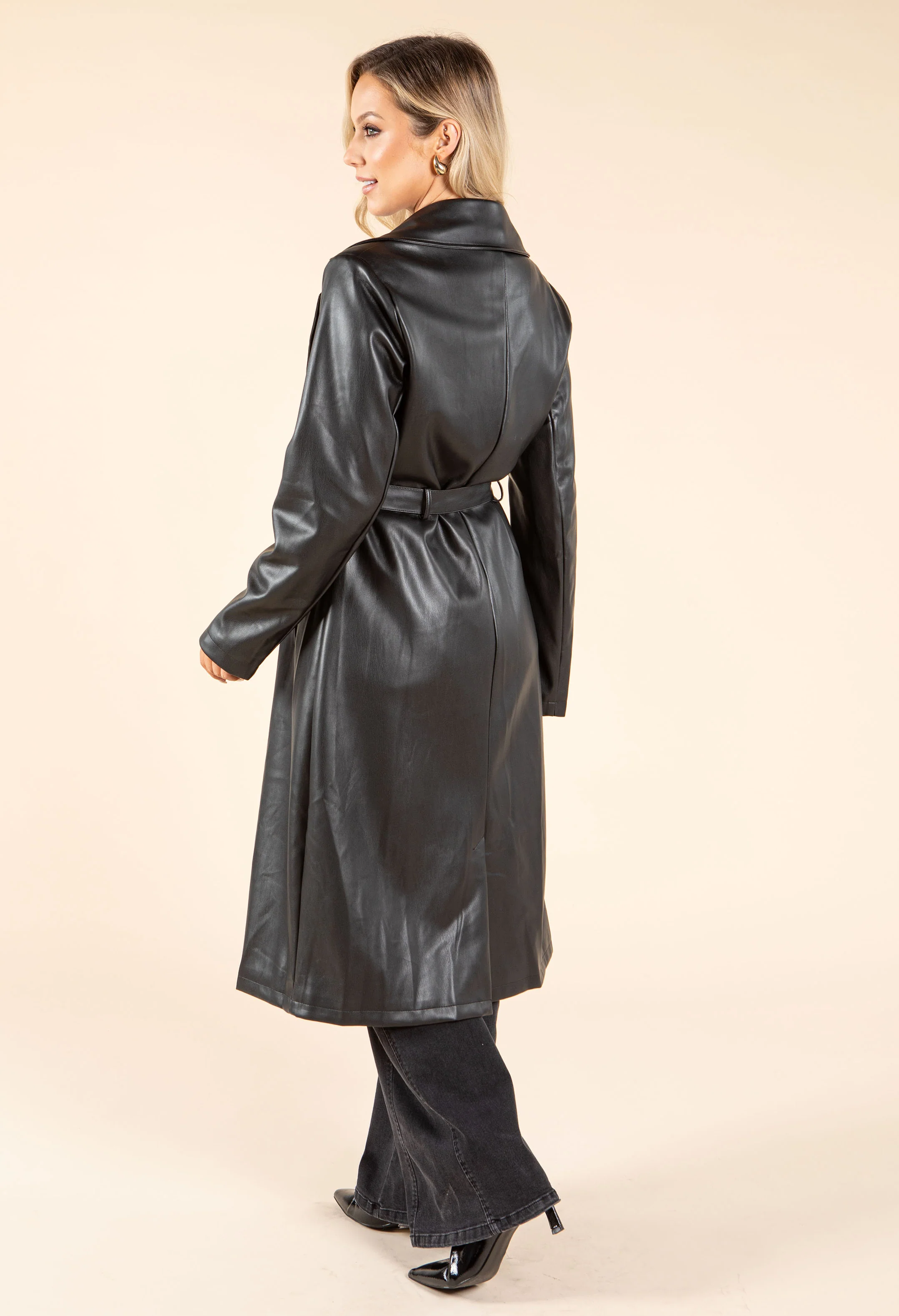 Faux Leather Trench Coat - Image 5