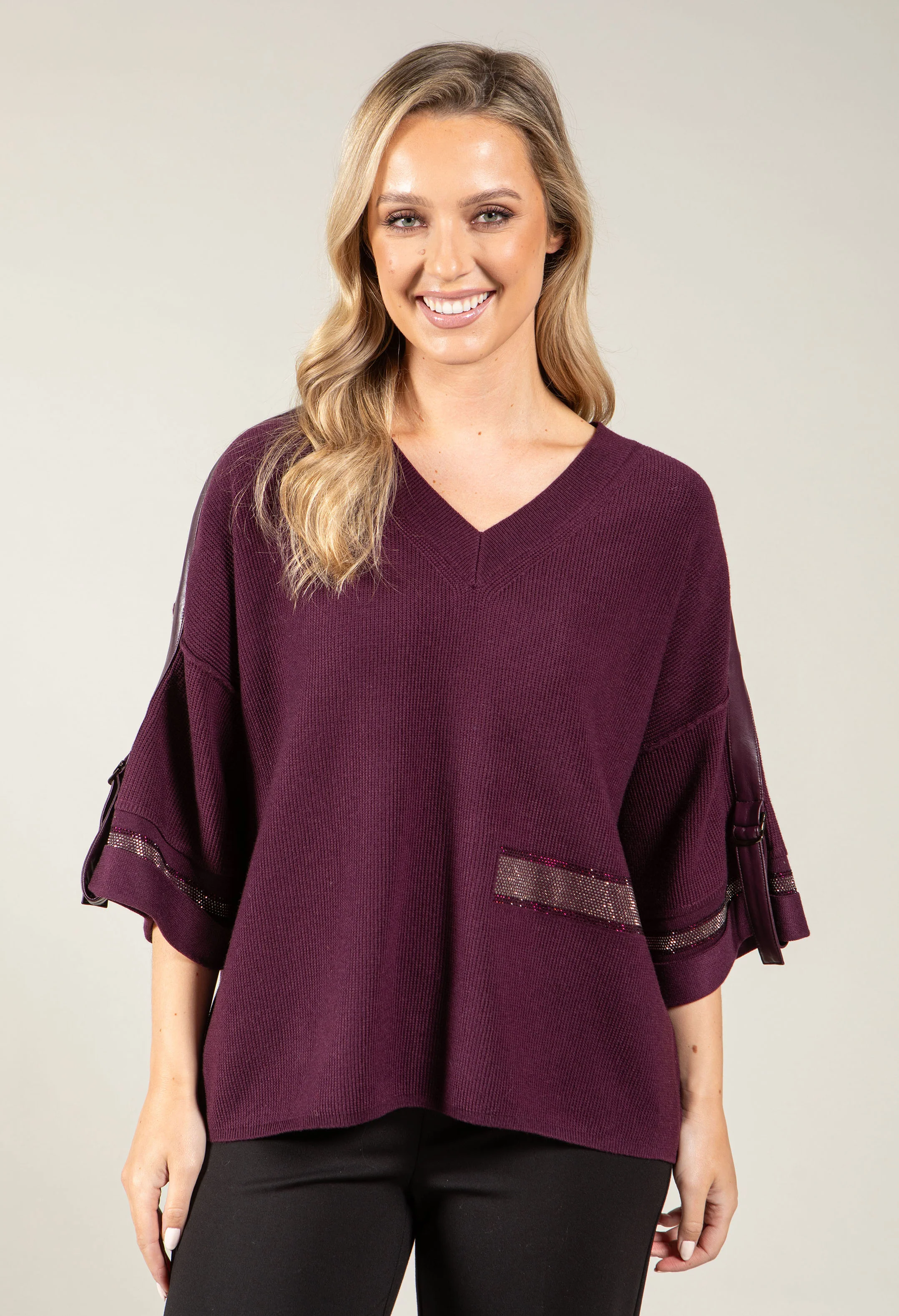 Faux Leather Trim Jumper