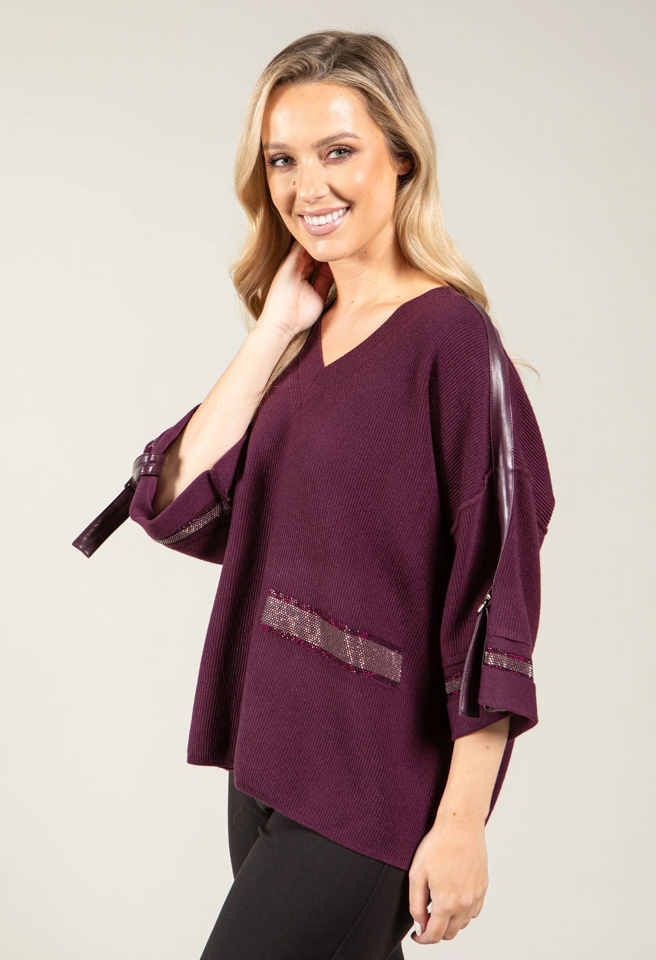 Faux Leather Trim Jumper - Image 3