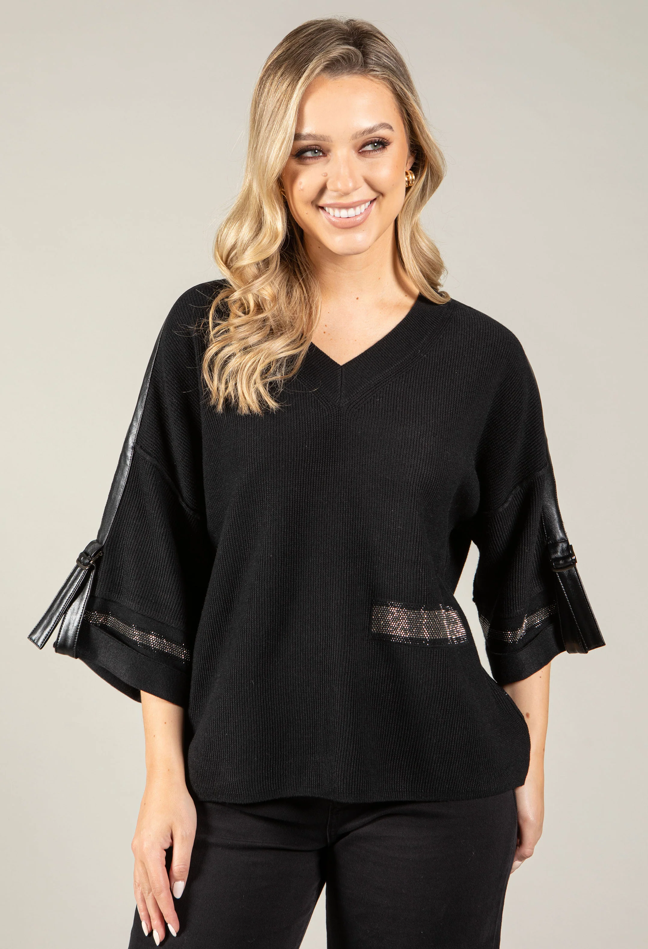 Faux Leather Trim Jumper - Image 6