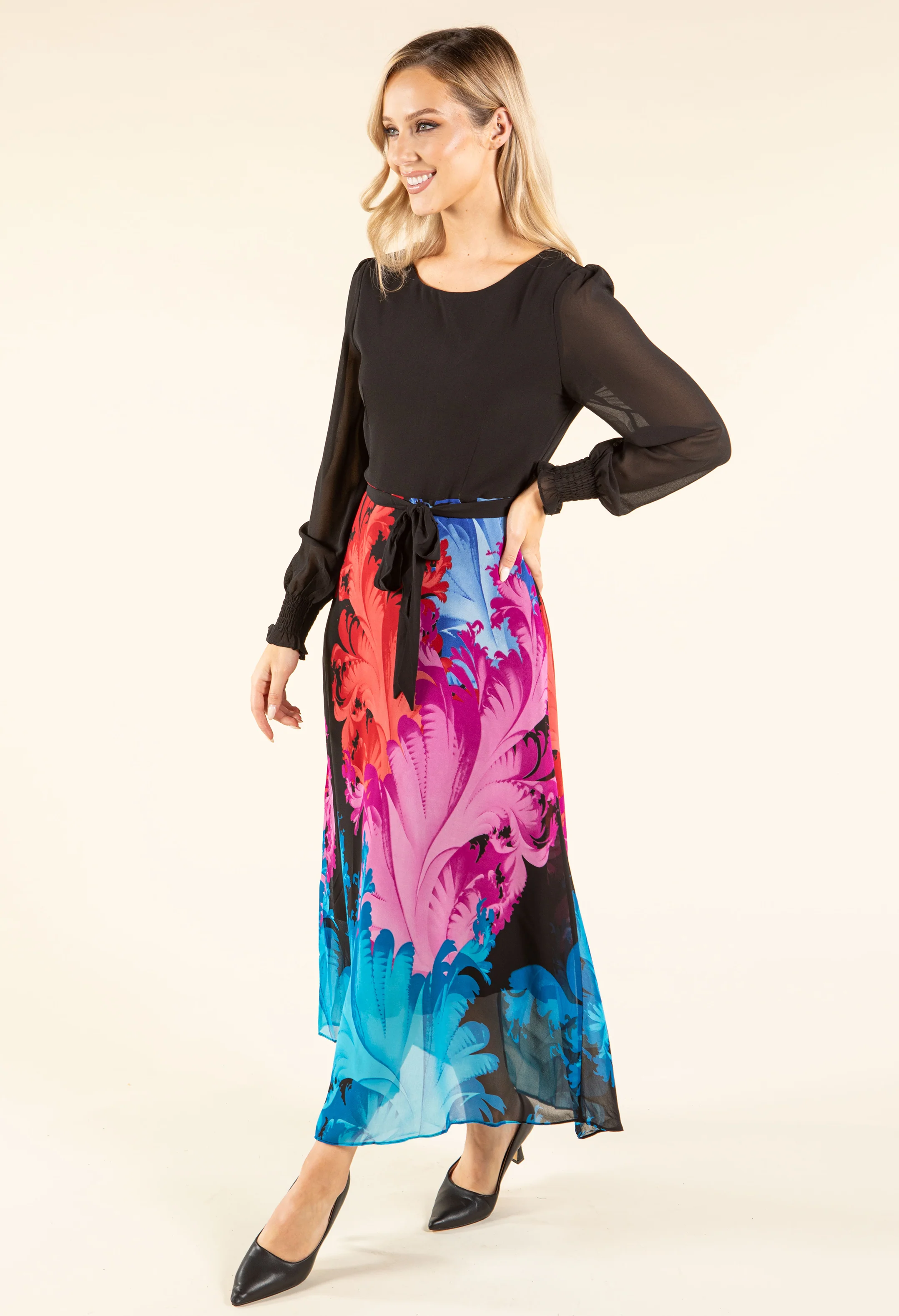 Feather Design Belted Dress - Image 4