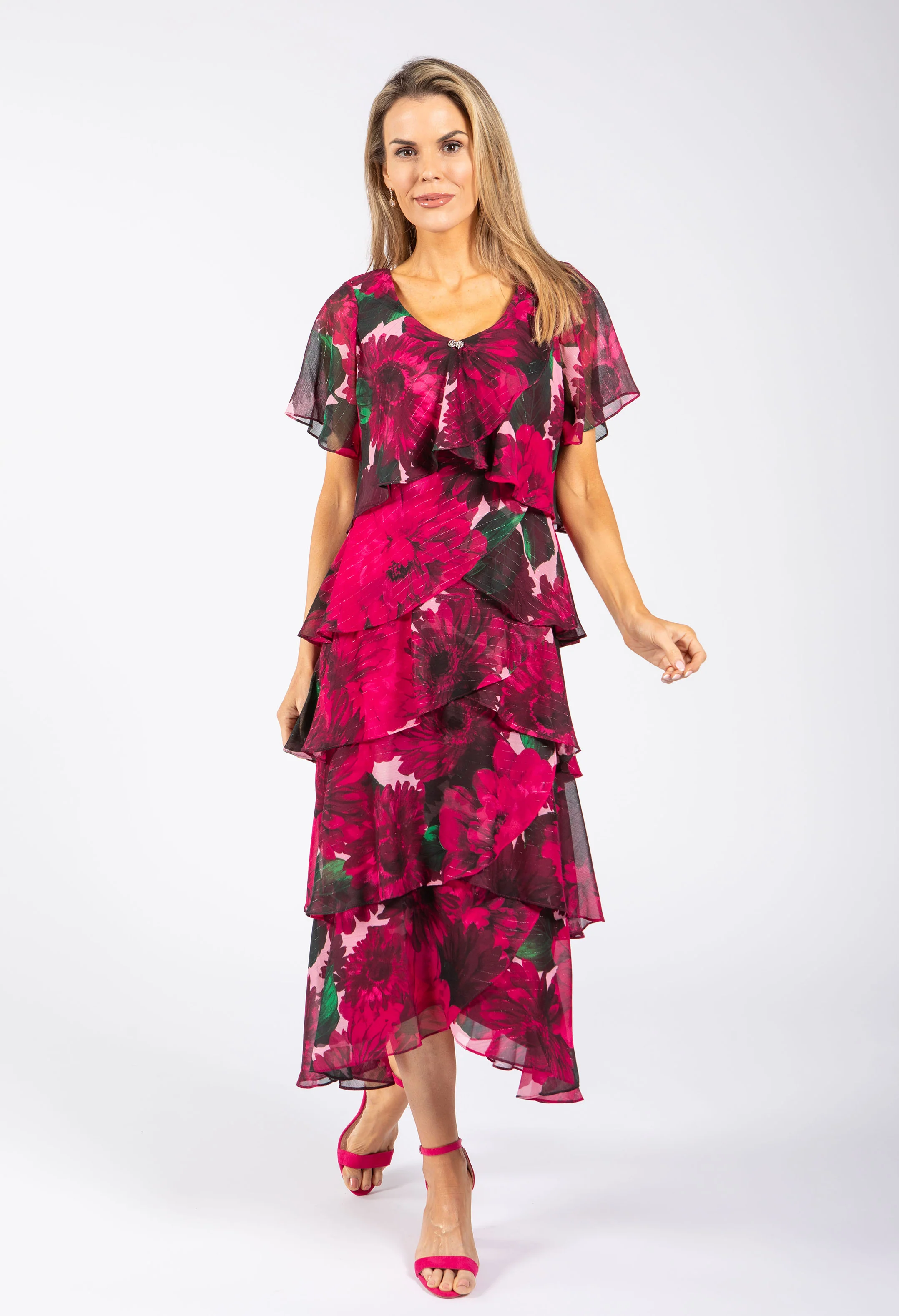 Floral Chiffon Midi Dress - Image 3