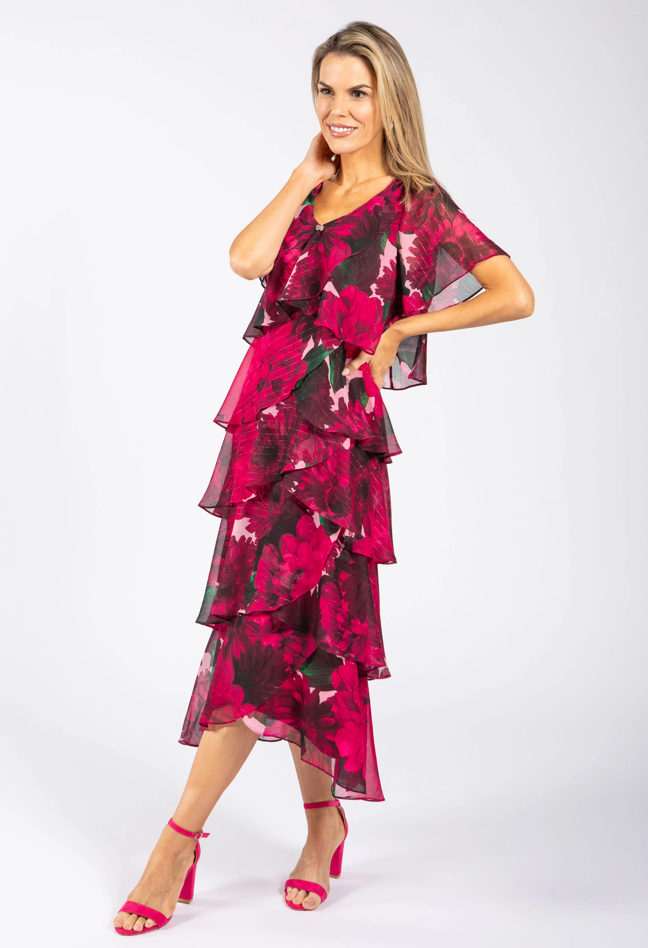 Floral Chiffon Midi Dress - Image 4