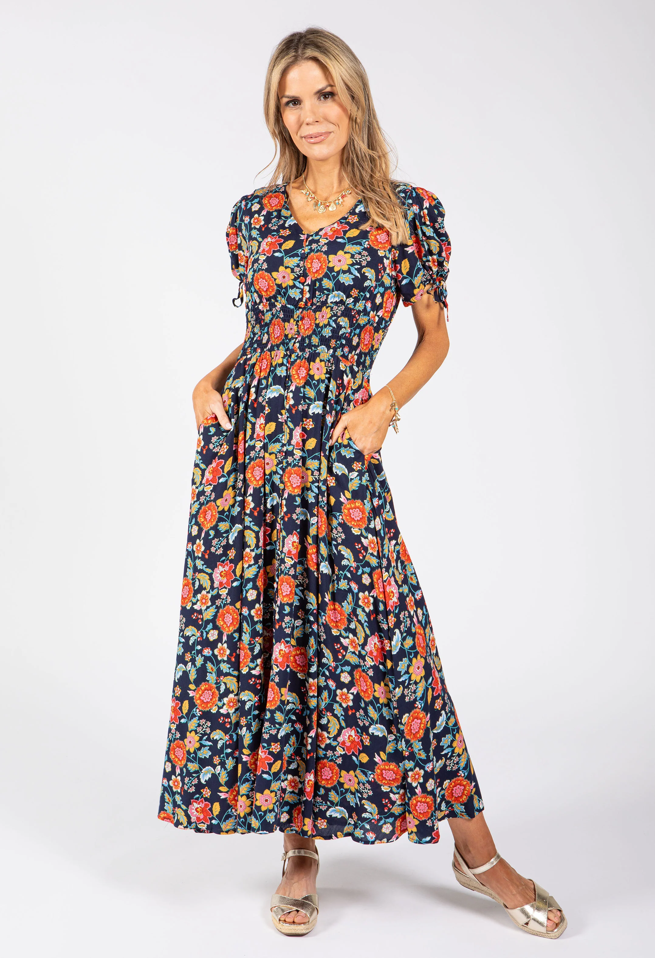 Floral Print Buttoned Midi Dress - Image 2