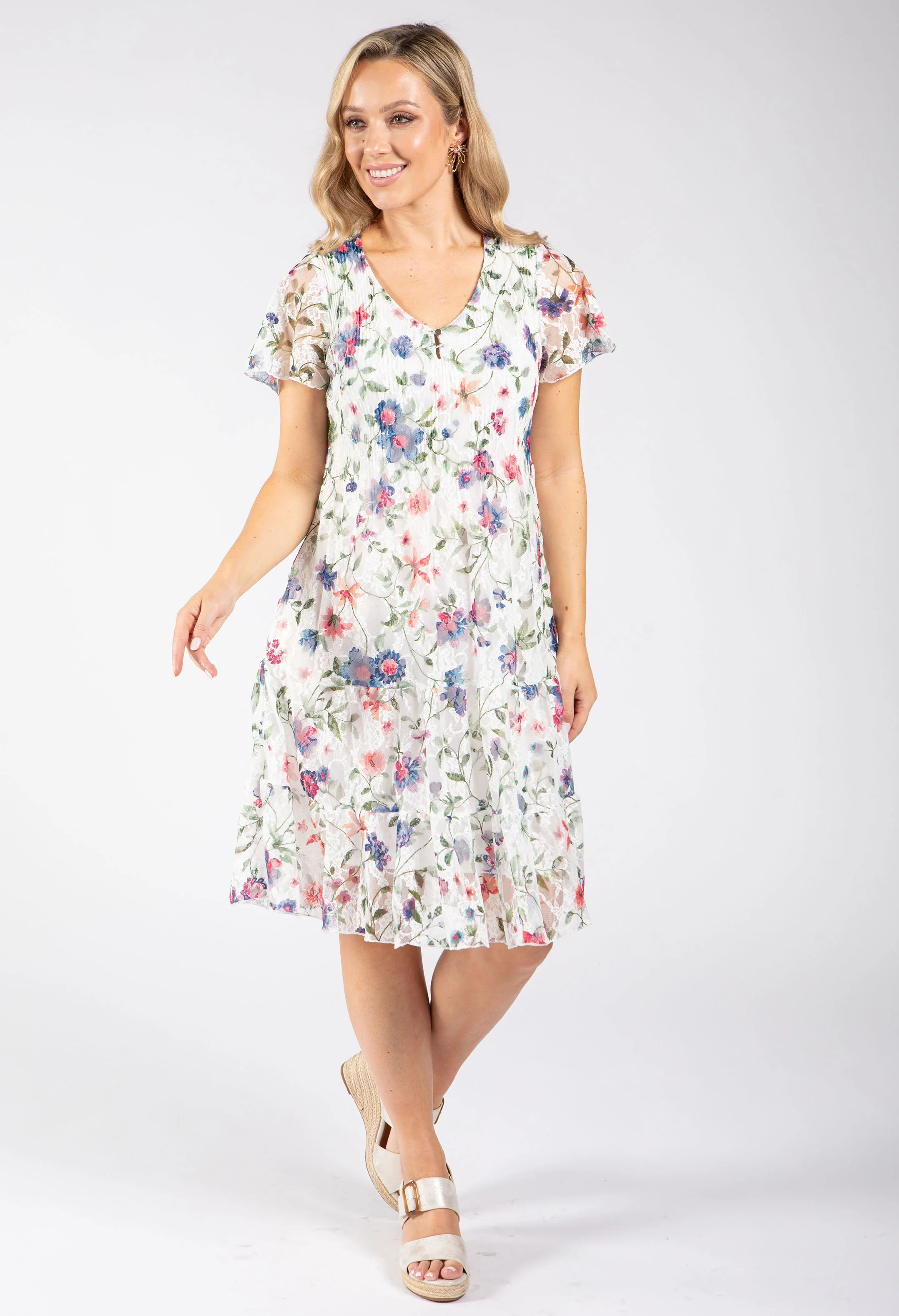 Floral Print Lace Short Dress - Image 3