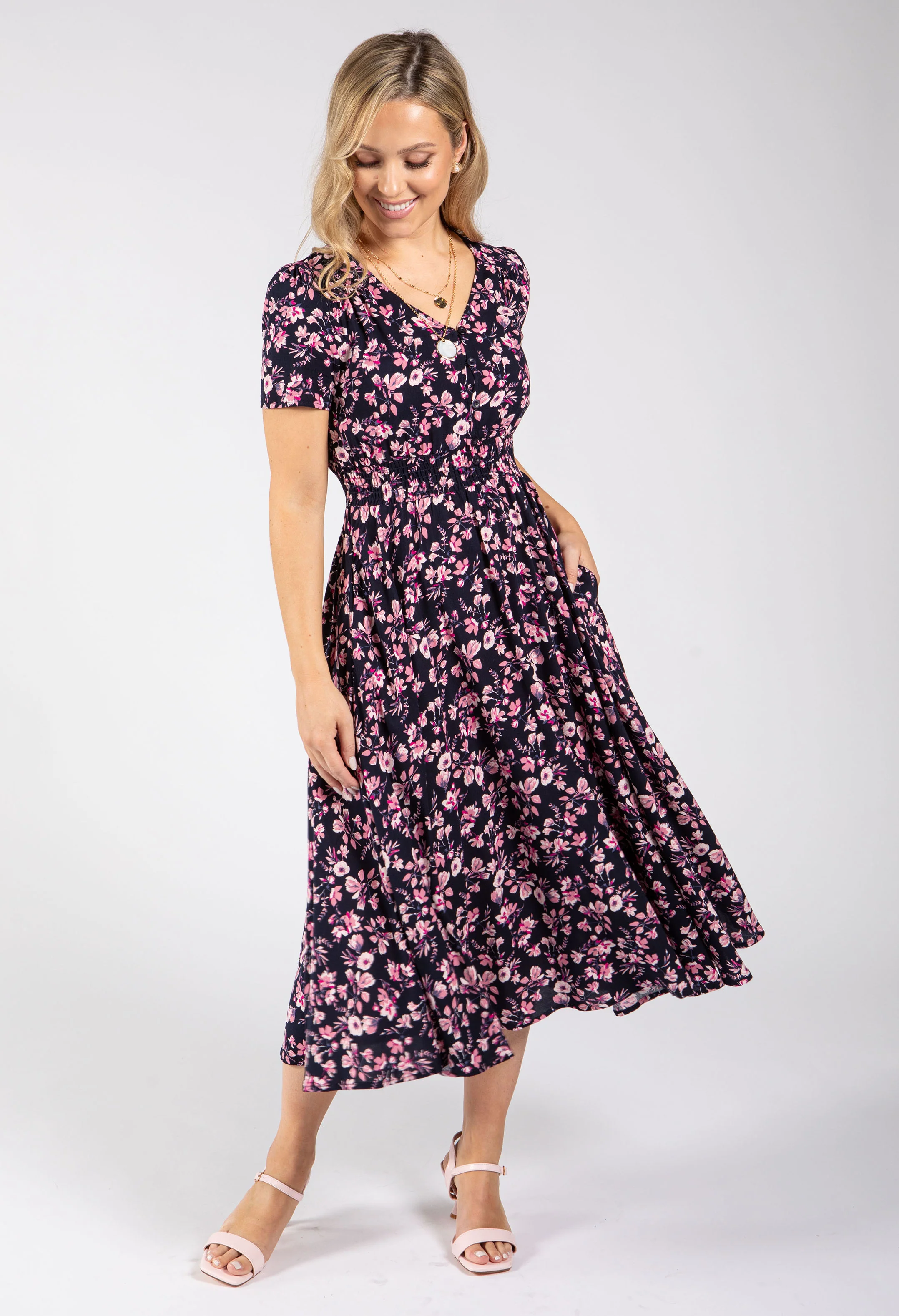 Floral Print V-Neck Midi Dress - Image 5
