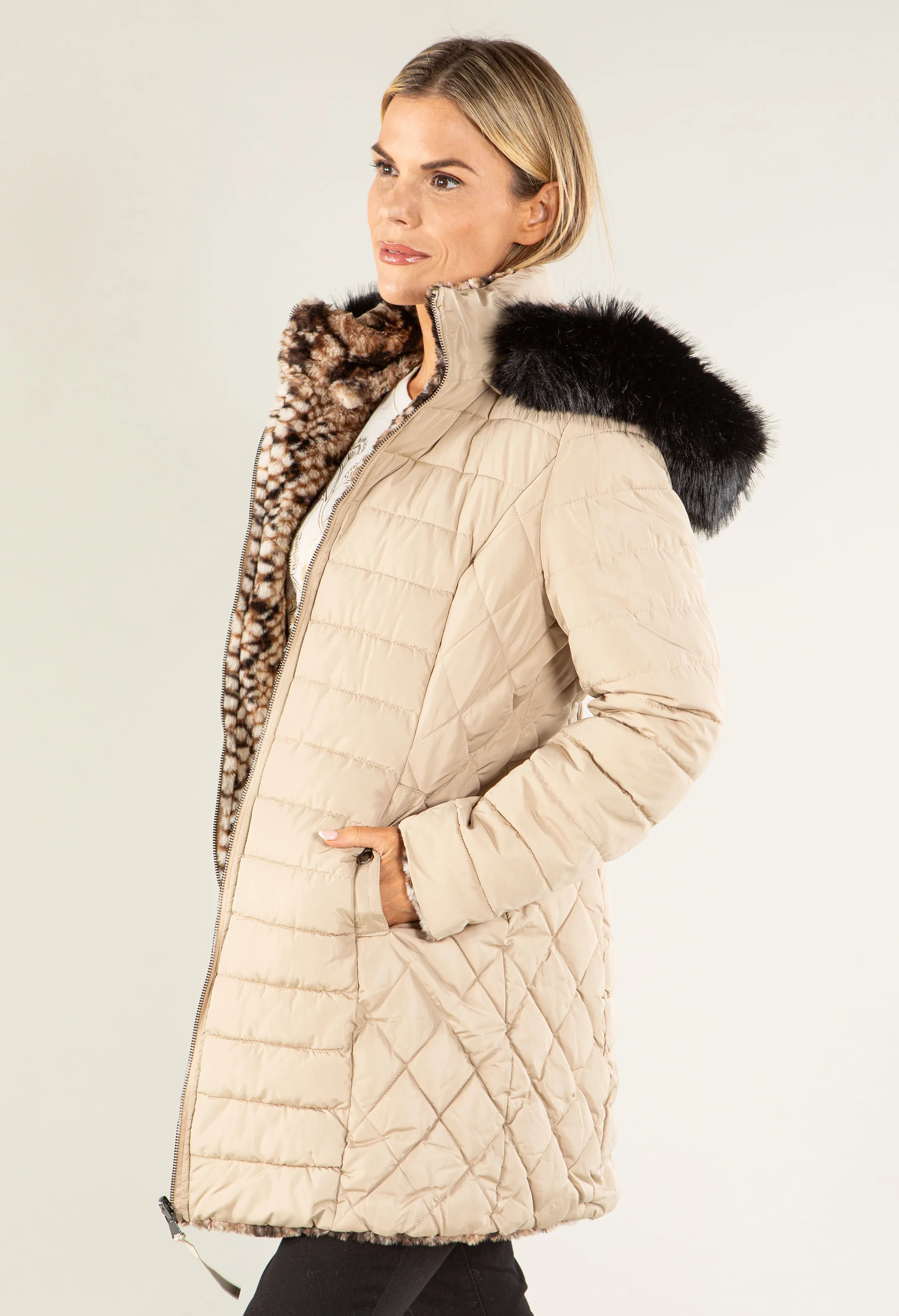 Fur Lined Reversible Padded Coat - Image 4