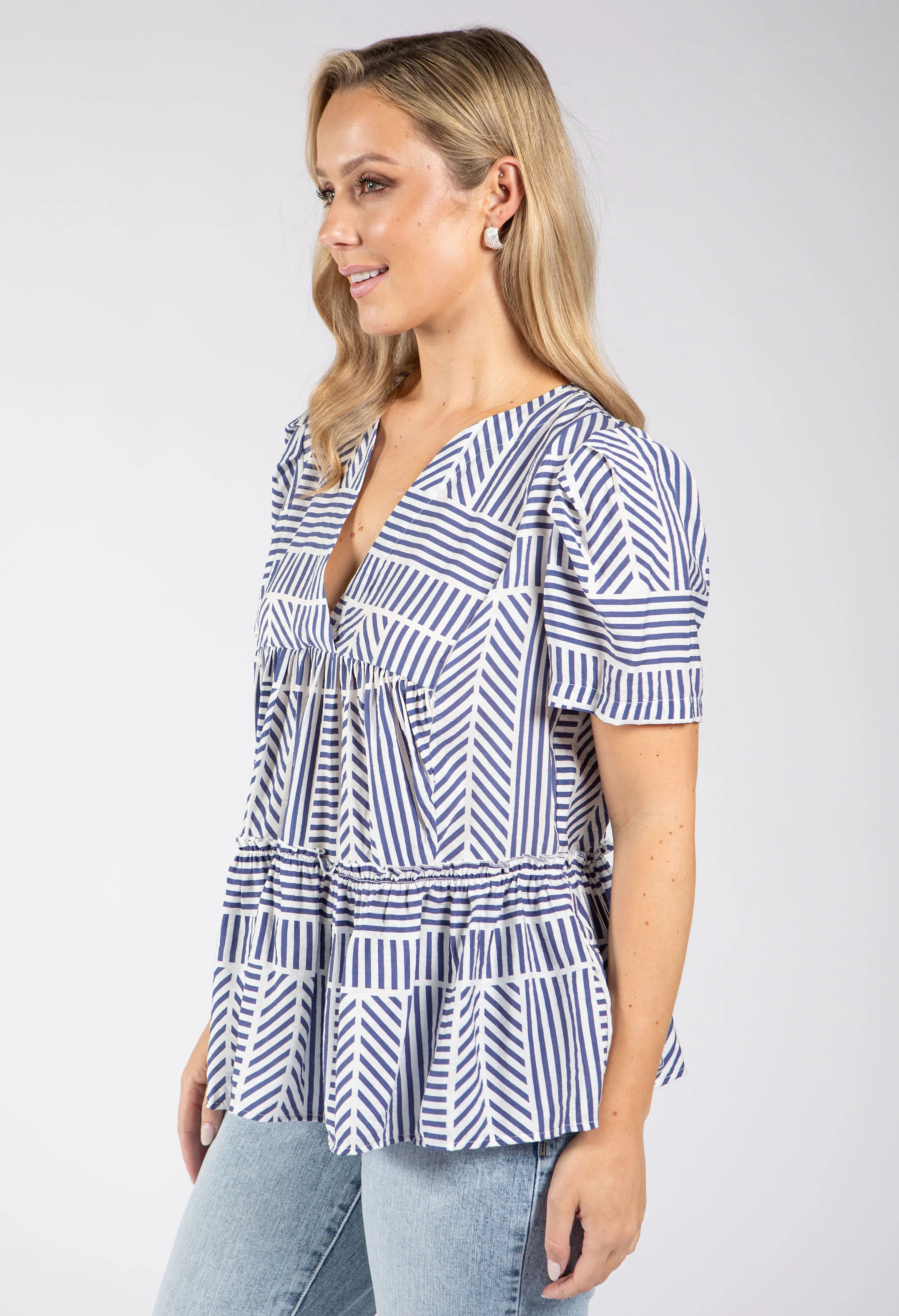 Geometric Print Tiered Blouse - Image 3