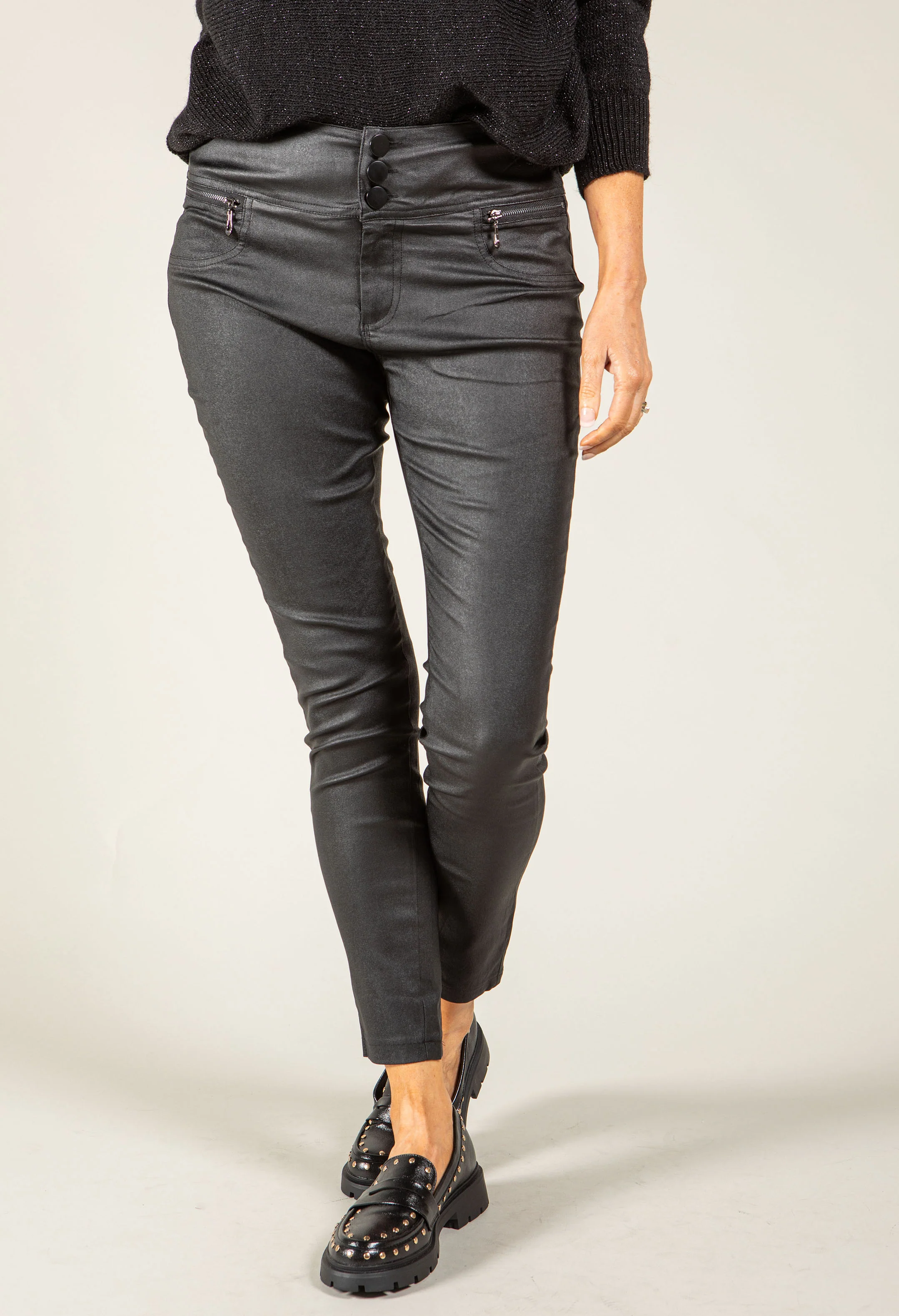 High Waisted Coated Trousers - Image 2