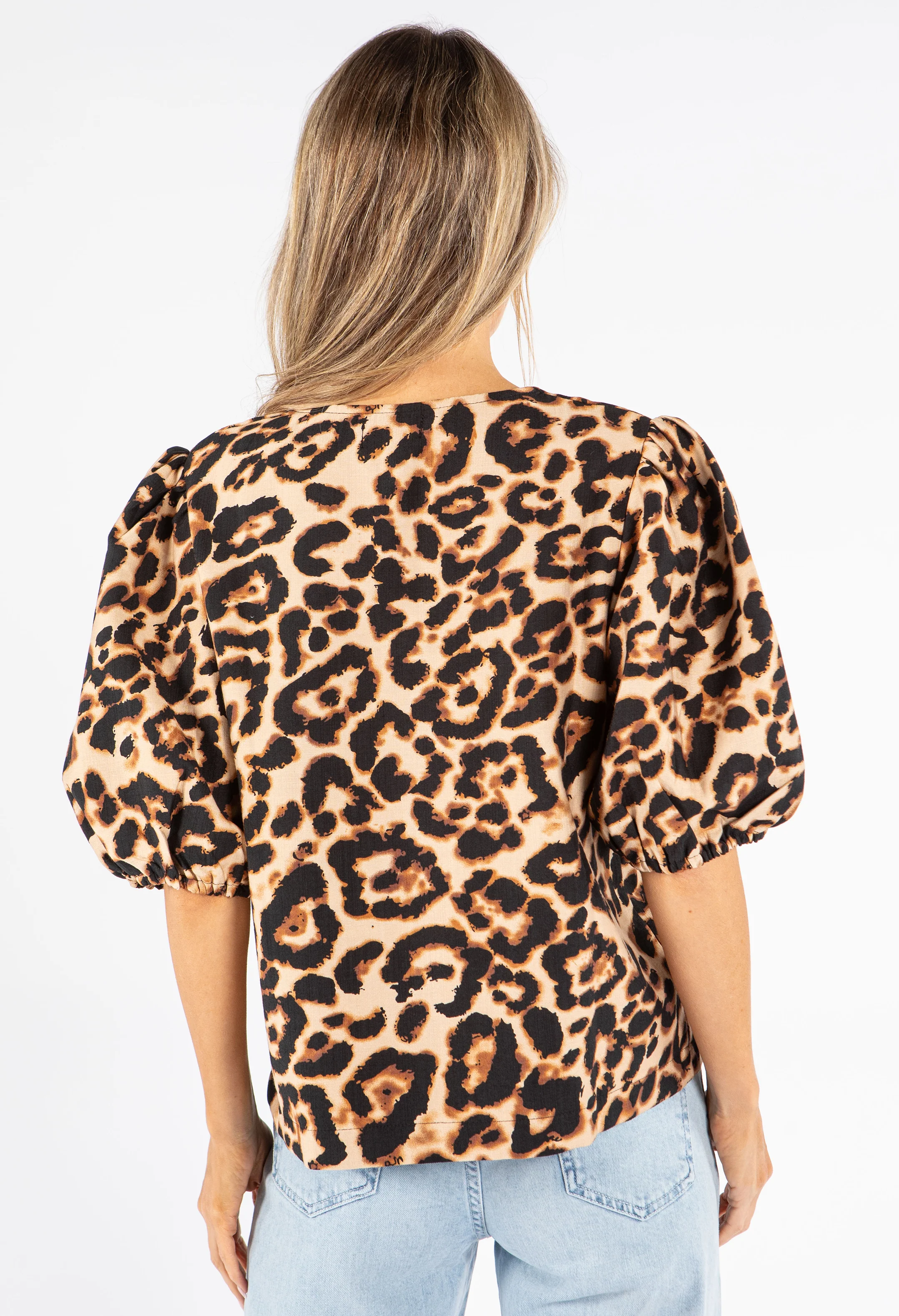 Leopard Print Puff Sleeve Blouse - Image 4