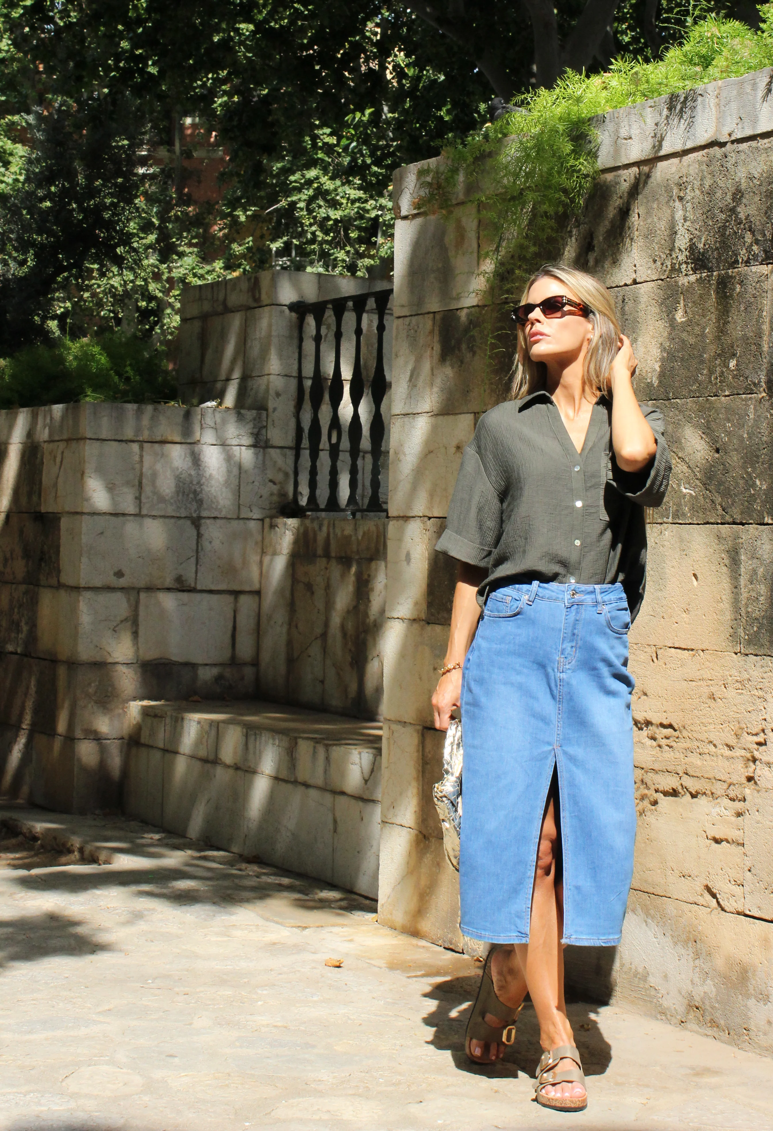 Light Denim Midi Skirt