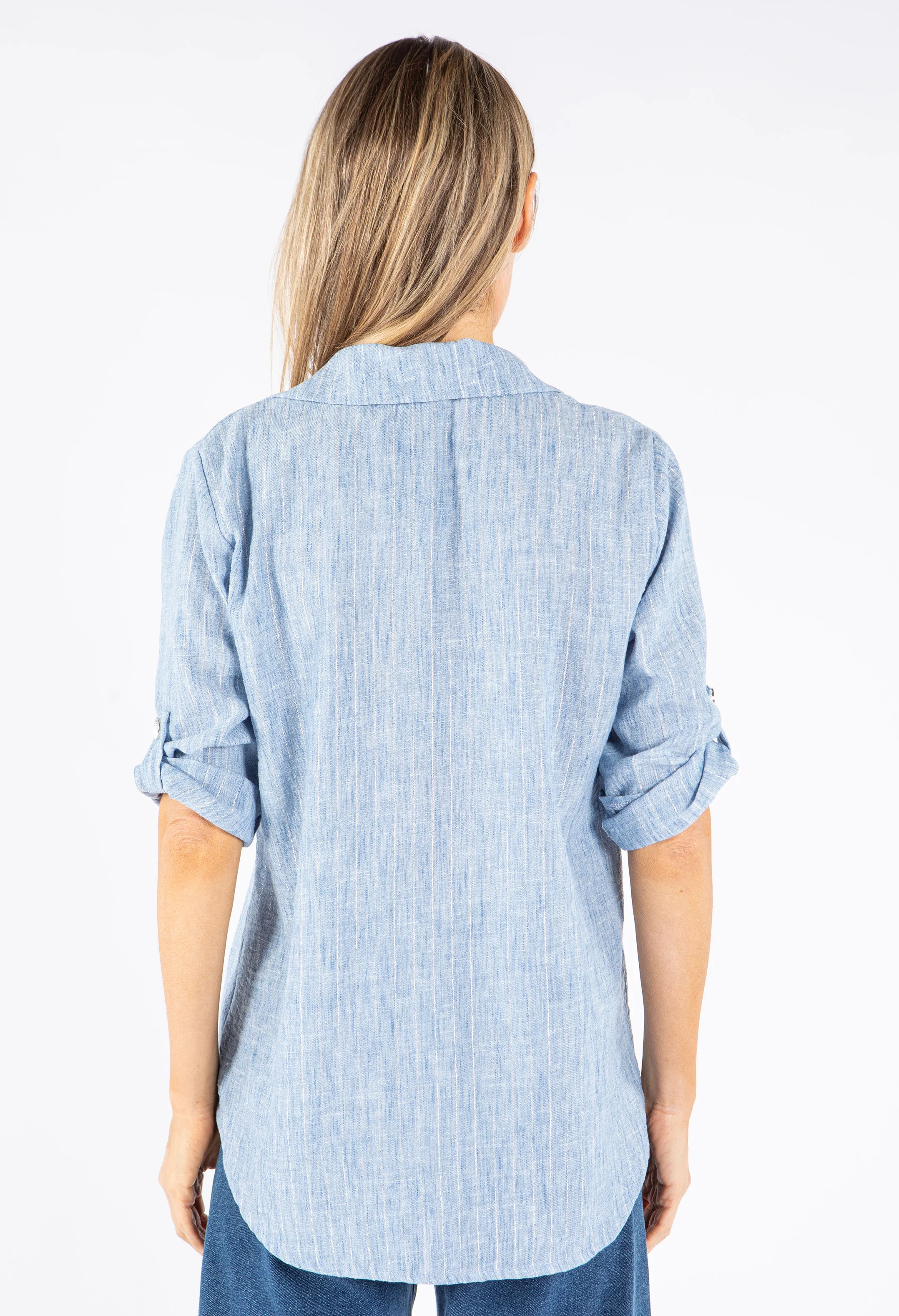 Lurex Pinstripe V Neck Shirt - Image 5