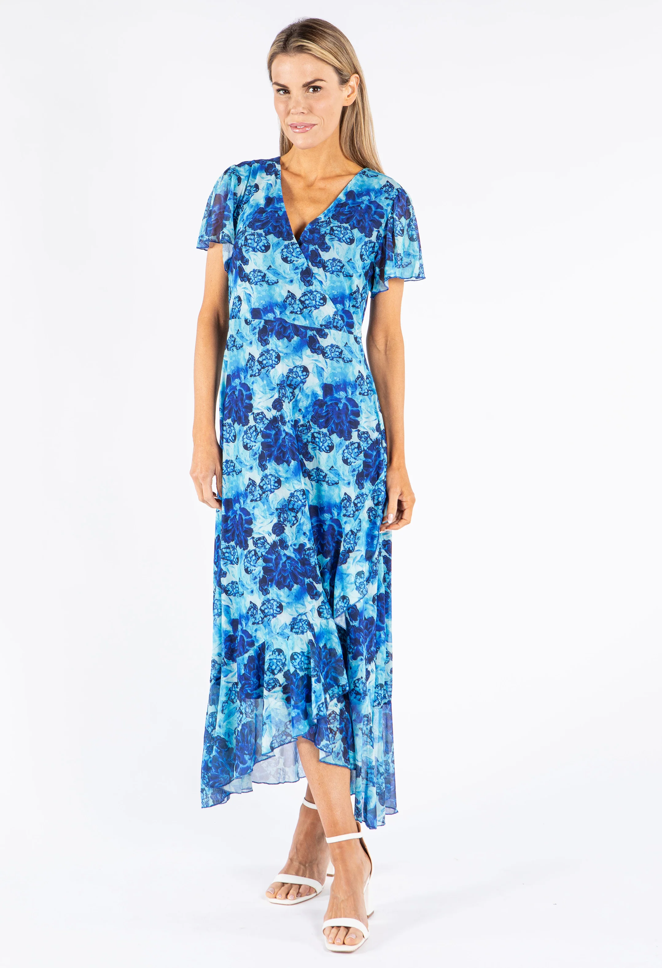 Mesh Floral Print Wrap Dress - Image 3