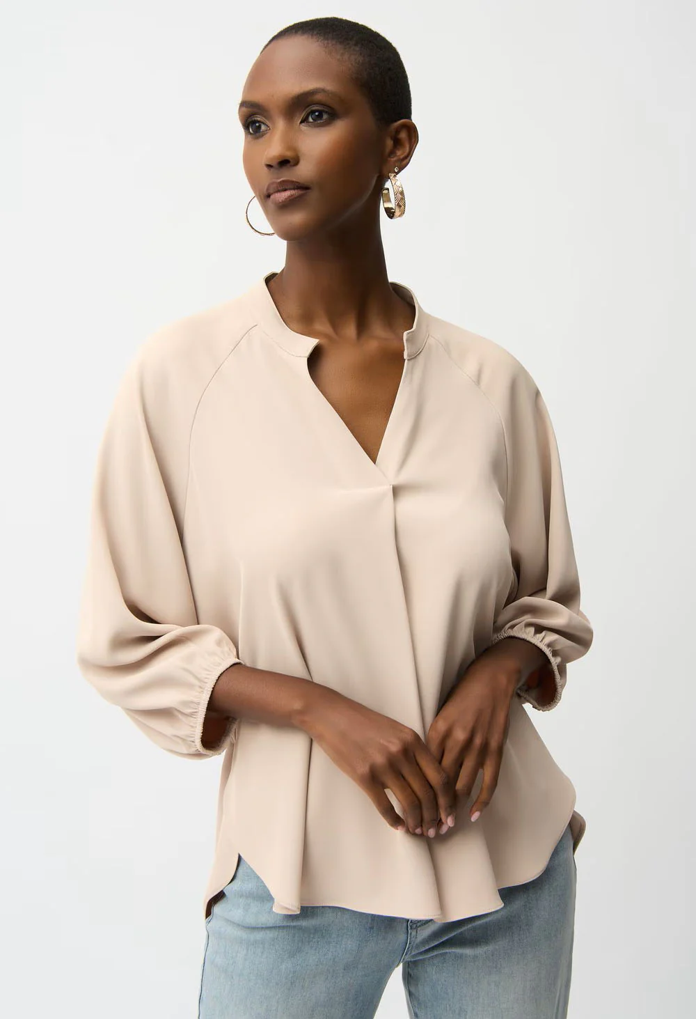 Mock Neck Puff-Sleeve Blouse