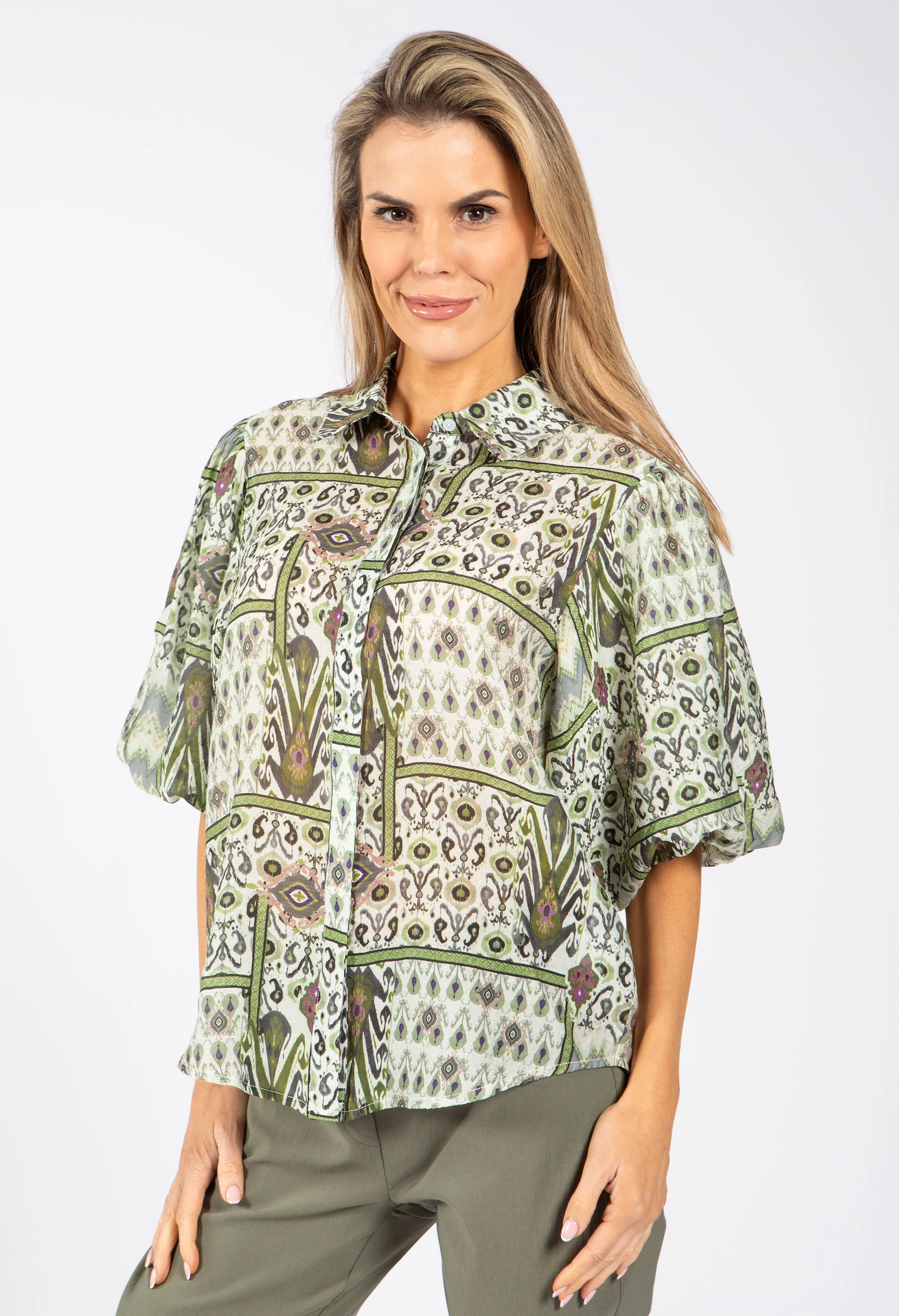 Mosaic Print Balloon Sleeve Blouse - Image 4