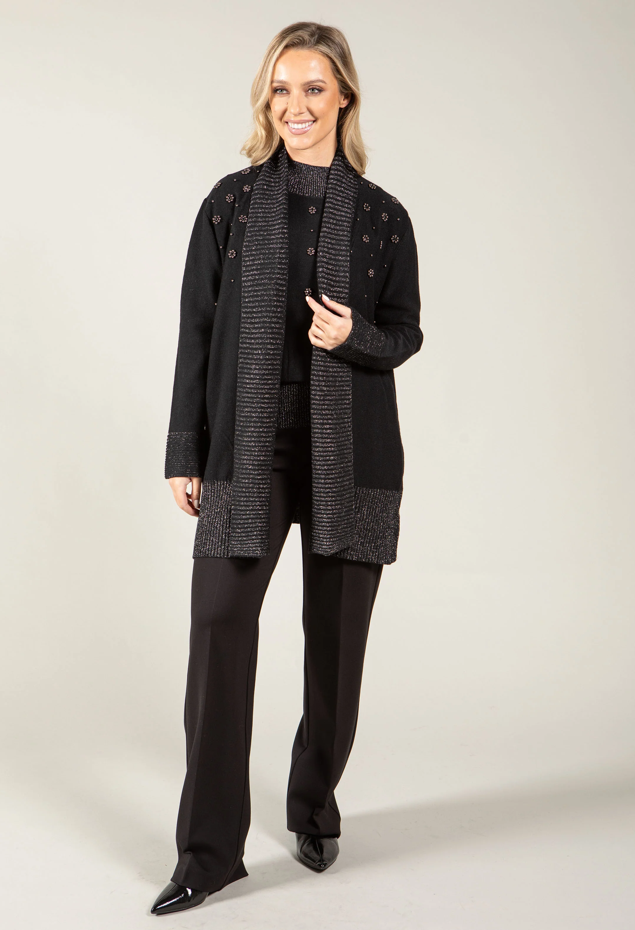 Open Front Beaded Knit Cardigan - Image 2