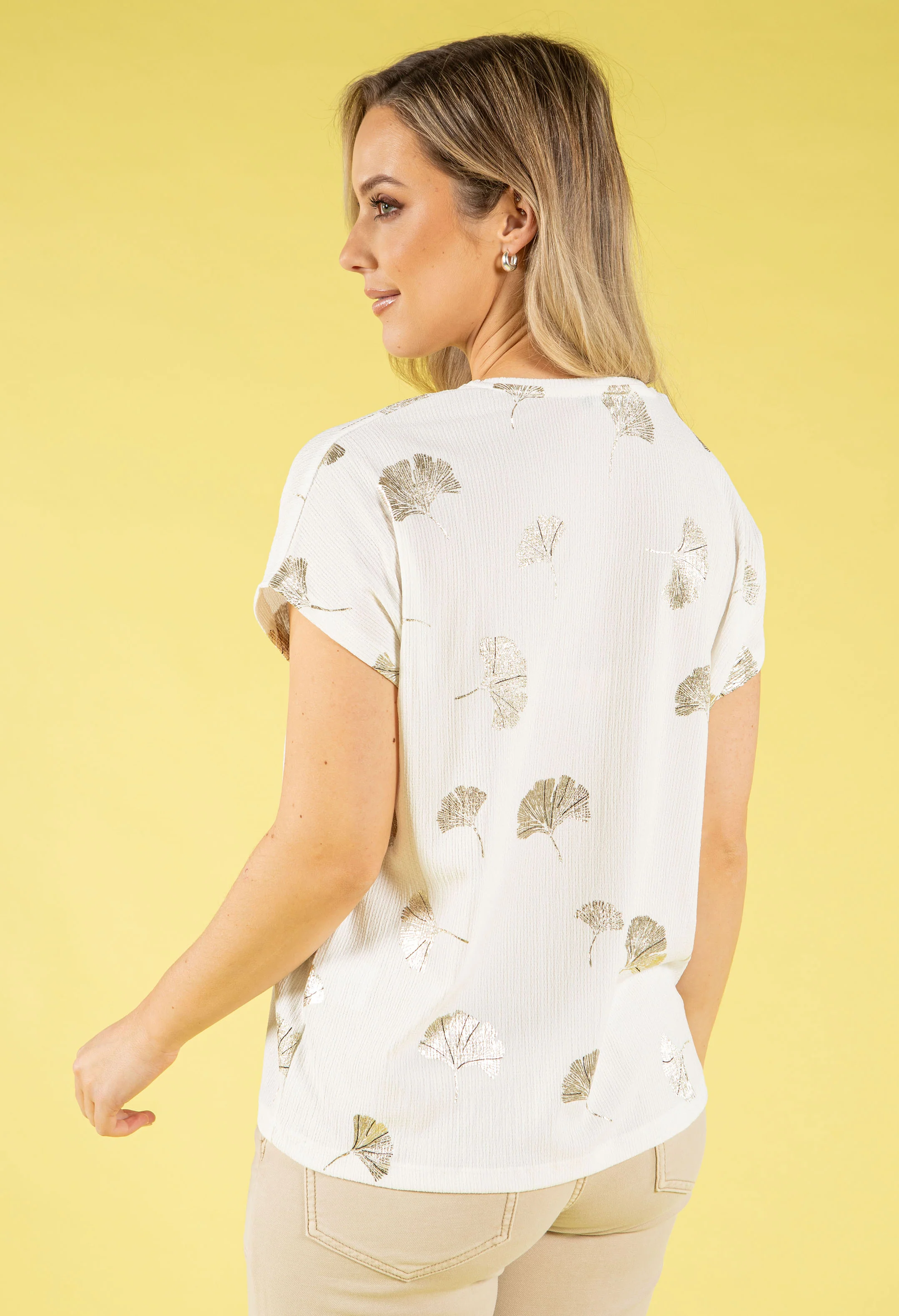 Pearl Fan Leaf Print Top - Image 5