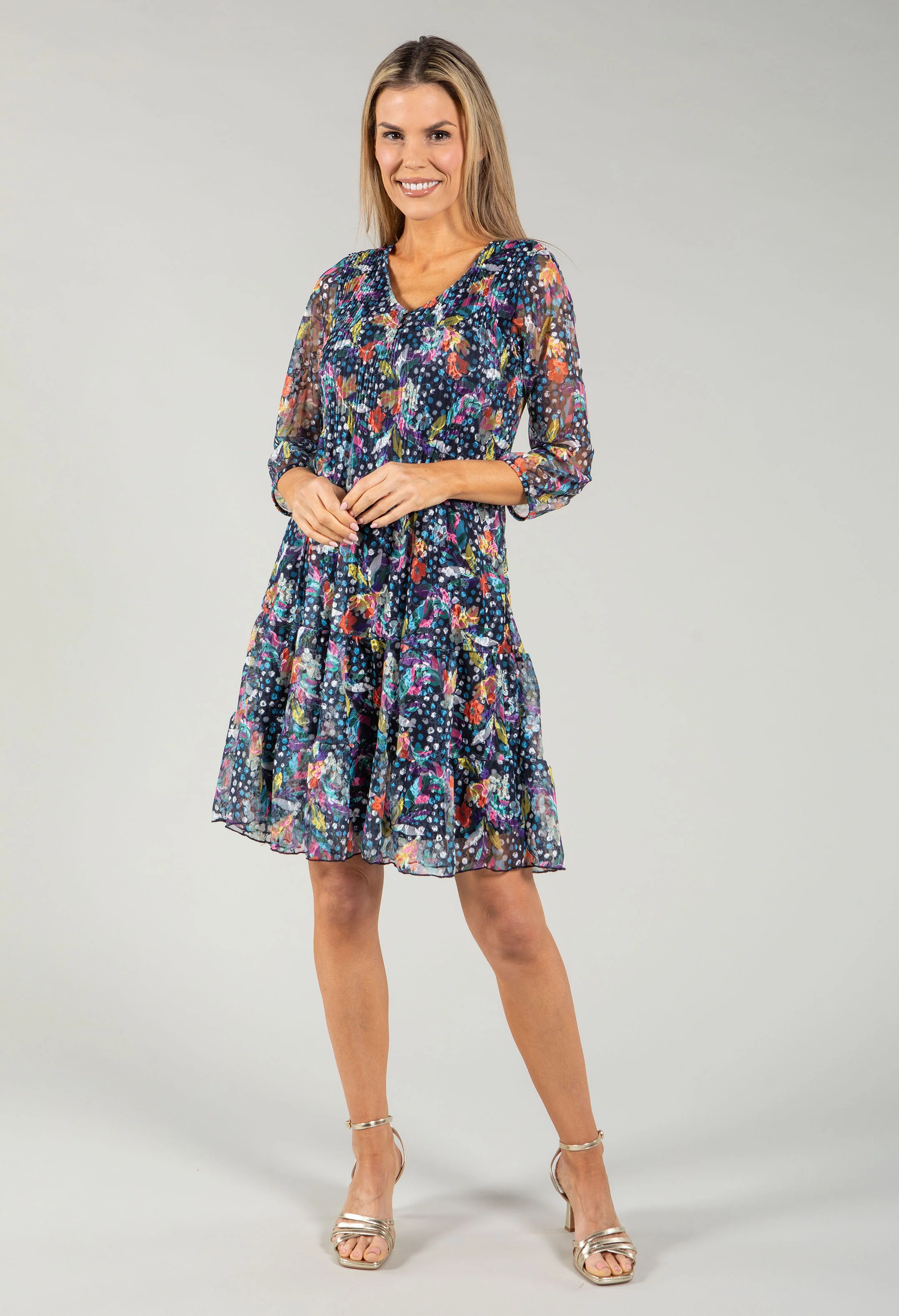 Plisse Pleated Floral Lace Dress