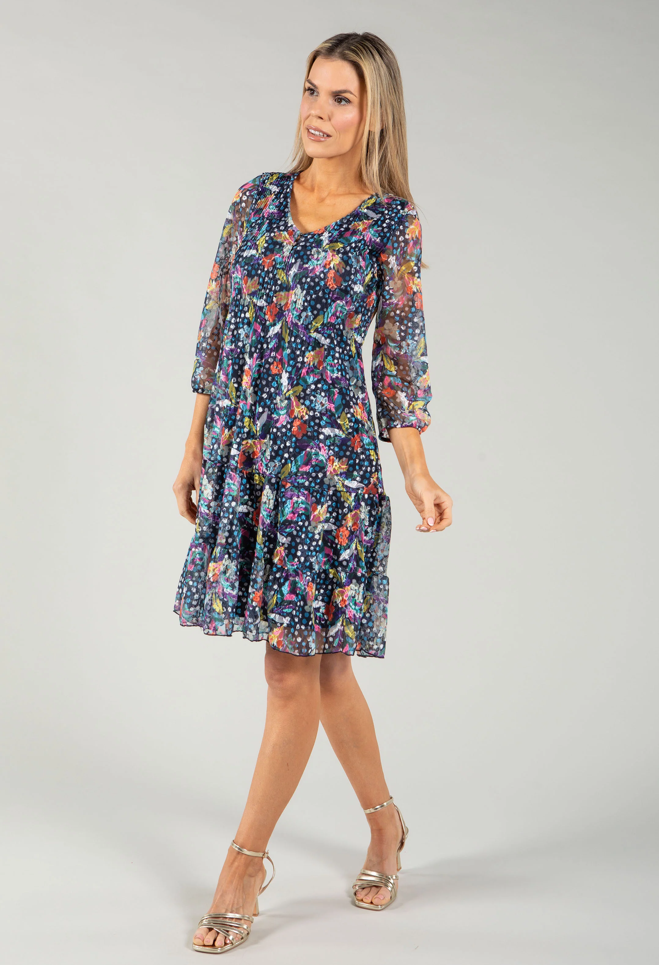 Plisse Pleated Floral Lace Dress - Image 3