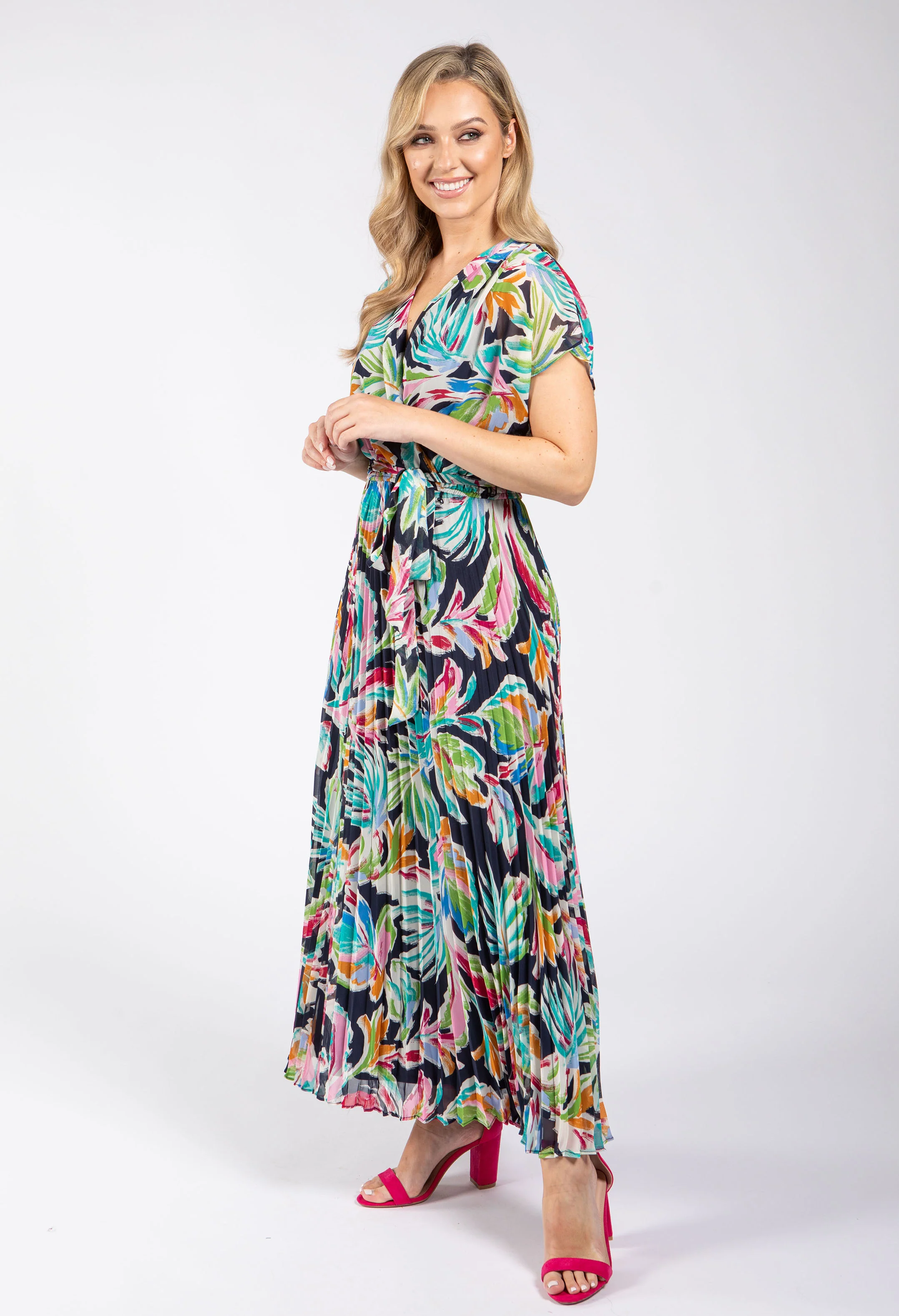 Plisse Pleated Wrap Midi Dress - Image 3