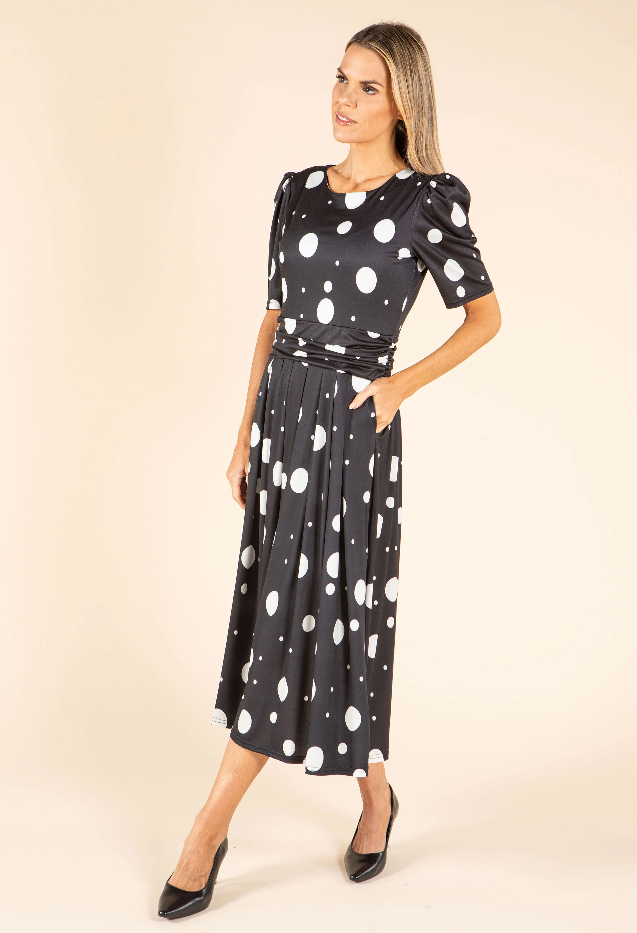 Polka Dot Waisted Dress - Image 4