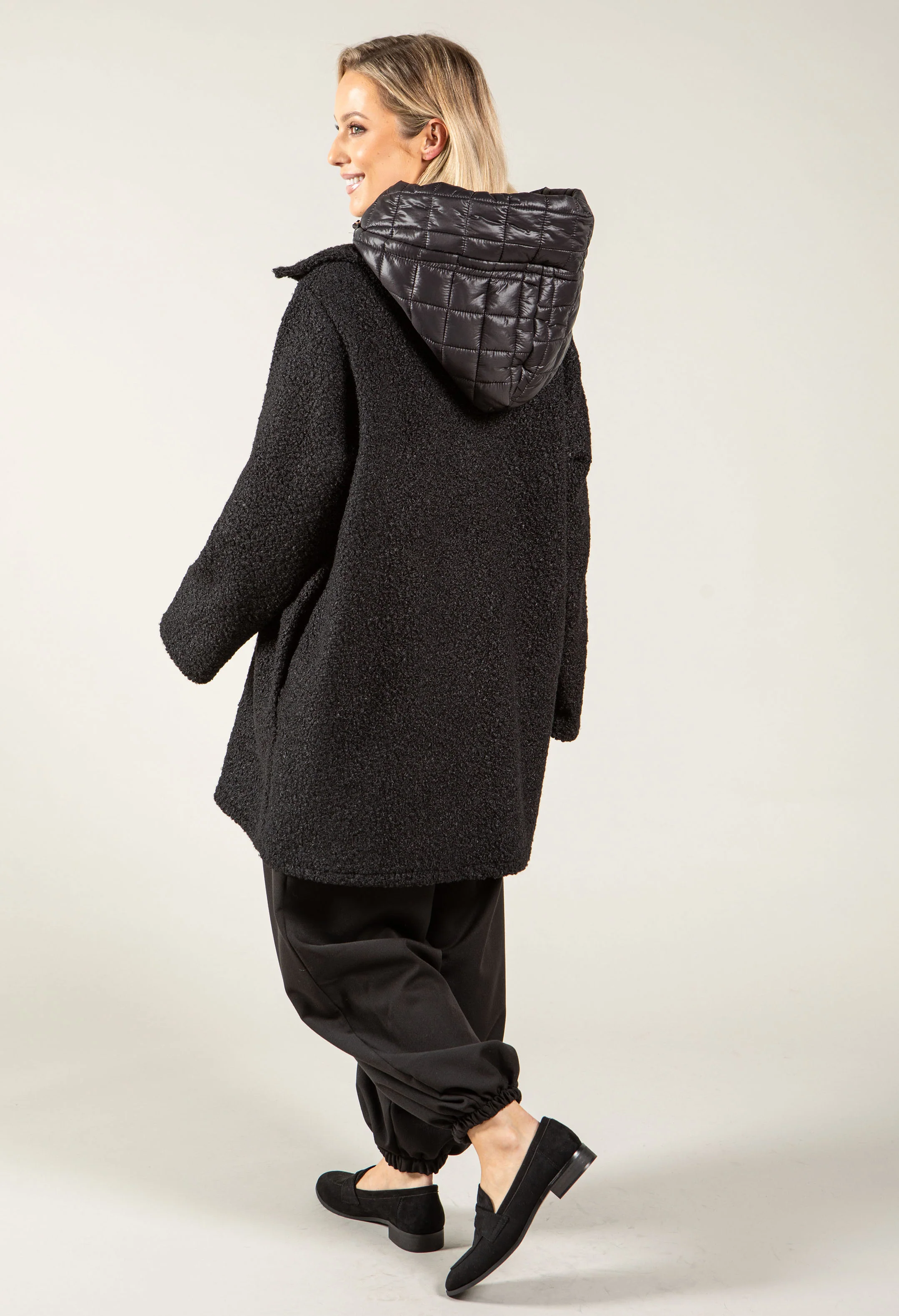 Quilted Hooded Soft Boucle Coat - Image 4