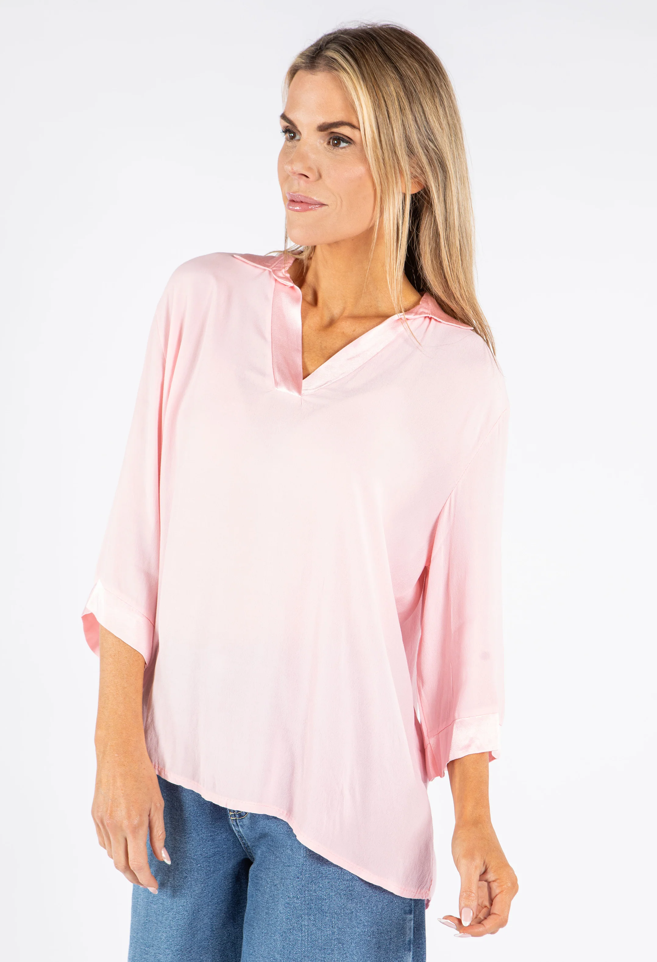Relaxed Satin Feel V-Neck Top - Image 10