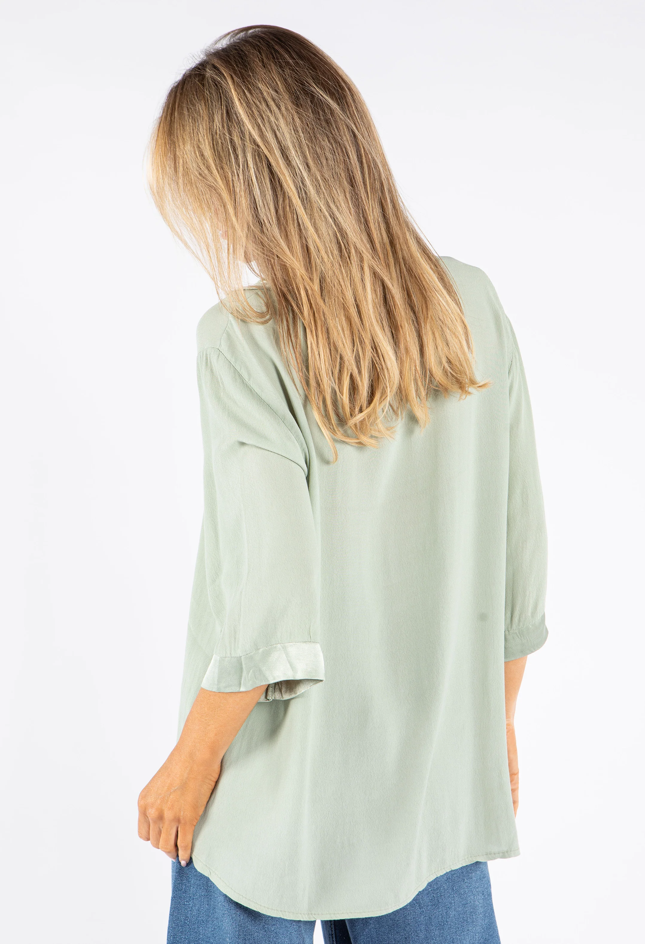 Relaxed Satin Feel V-Neck Top - Image 4