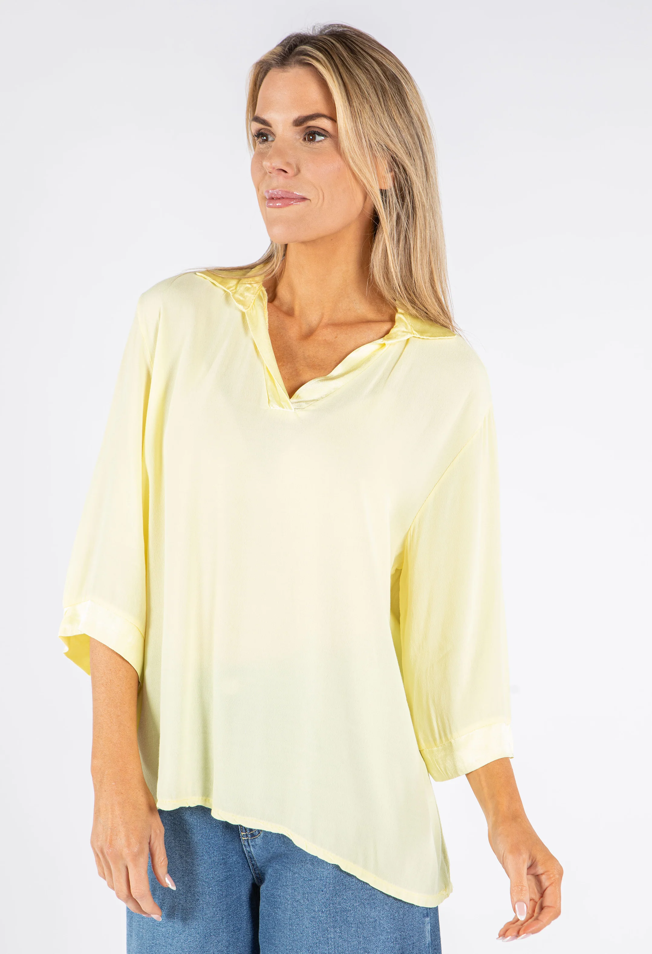 Relaxed Satin Feel V-Neck Top - Image 6