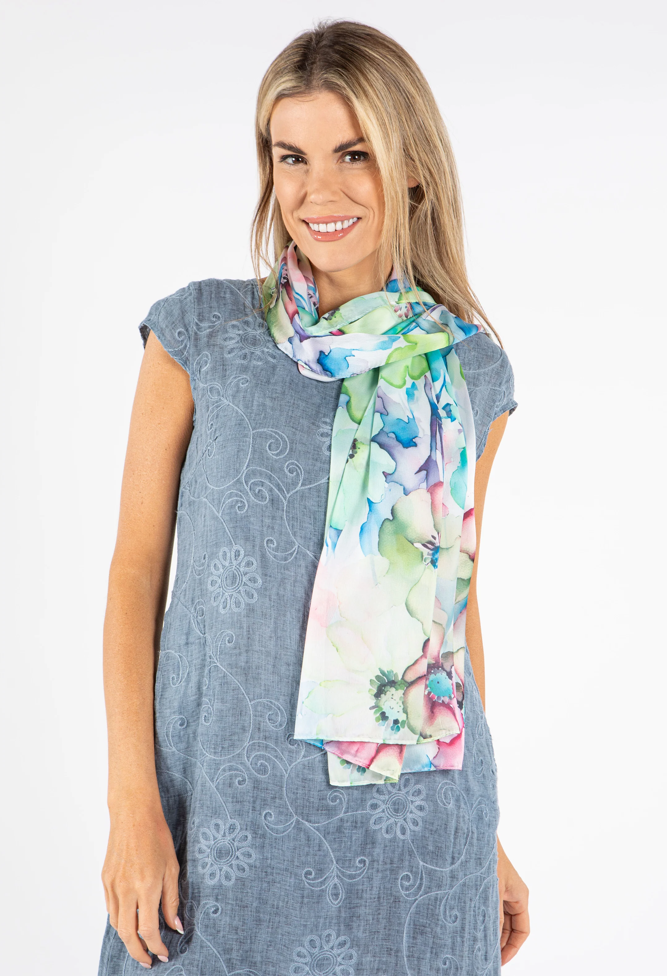 Satin Feel Floral Print Scarf - Image 6