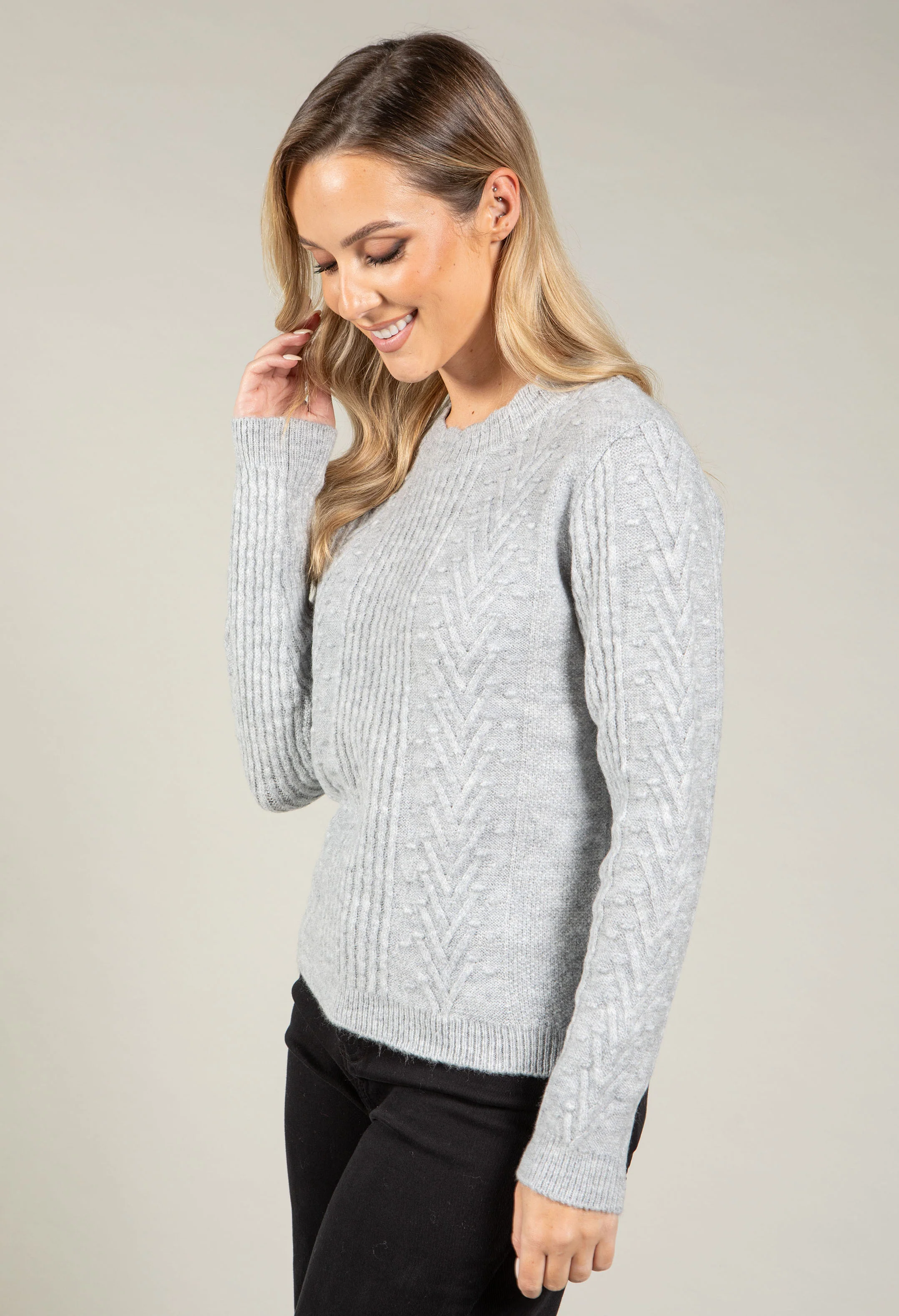Scalloped Neck Bobble Knit Jumper - Image 9