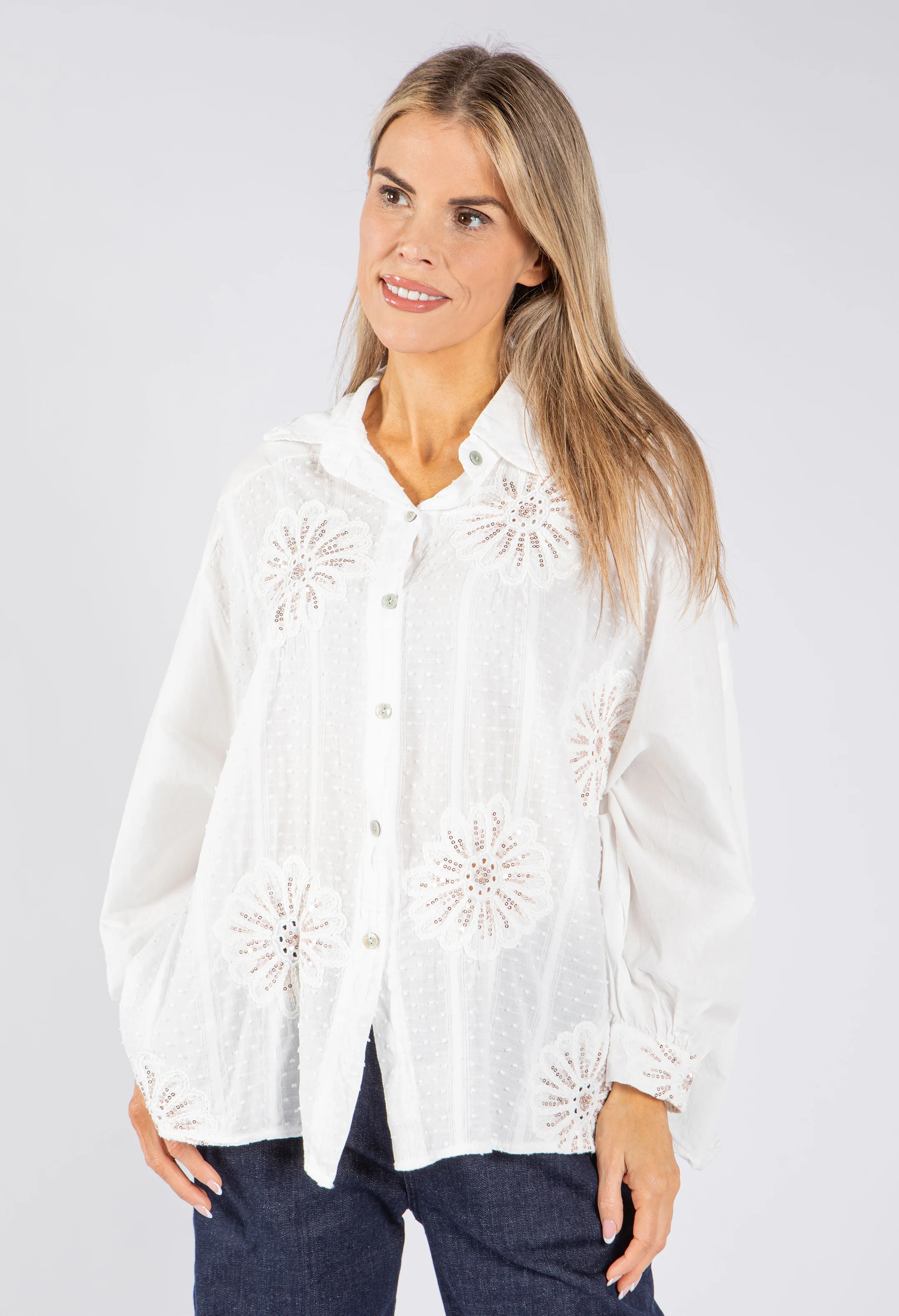 Sequin and Floral Embroidered Blouse - Image 10
