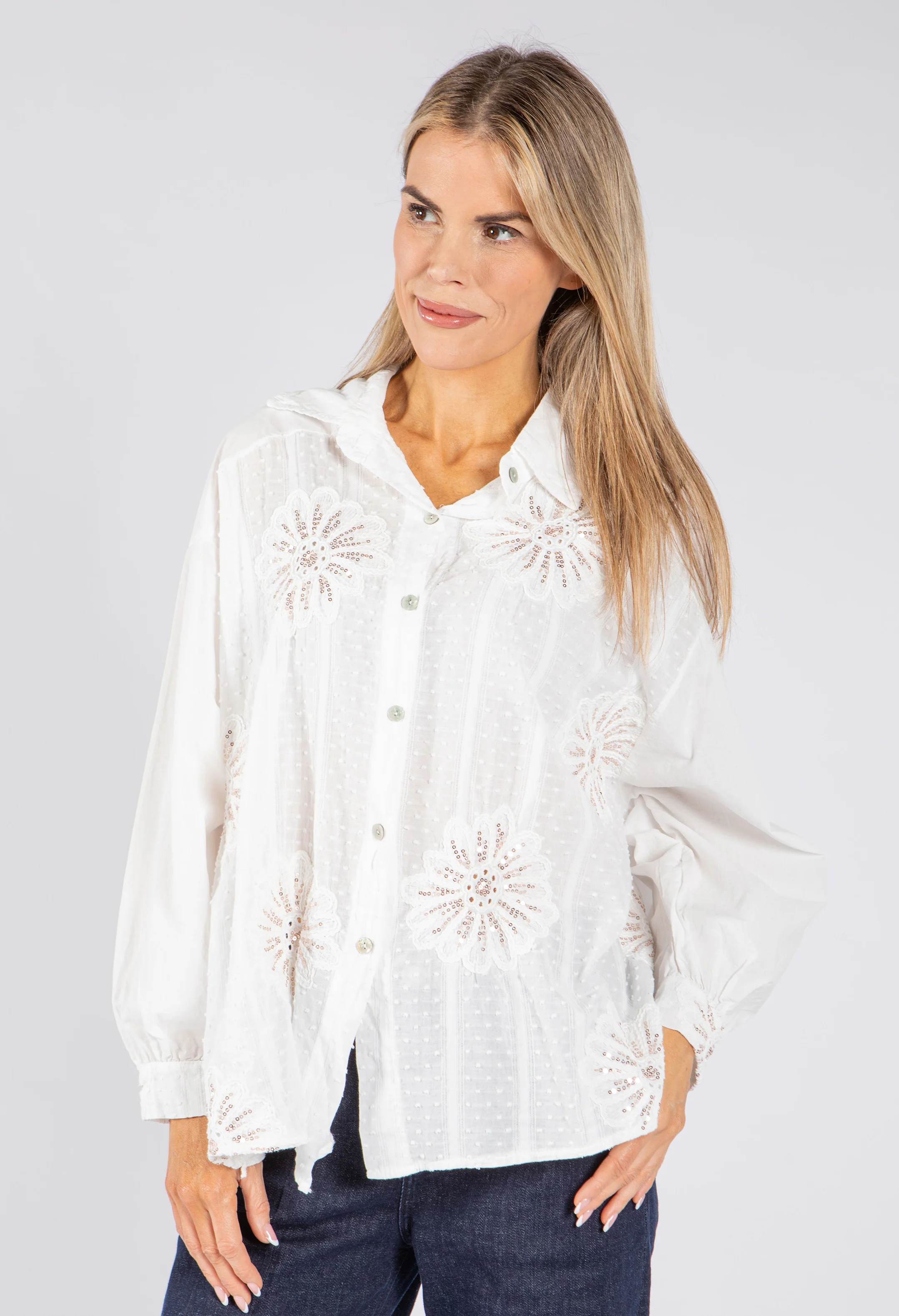 Sequin and Floral Embroidered Blouse - Image 12