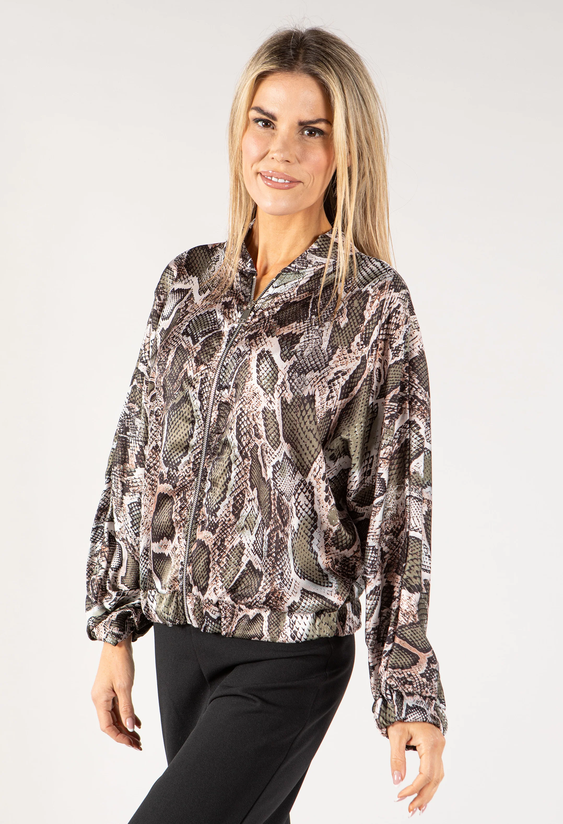 Silk Feel Snake Print Bomber Jacket - Image 2