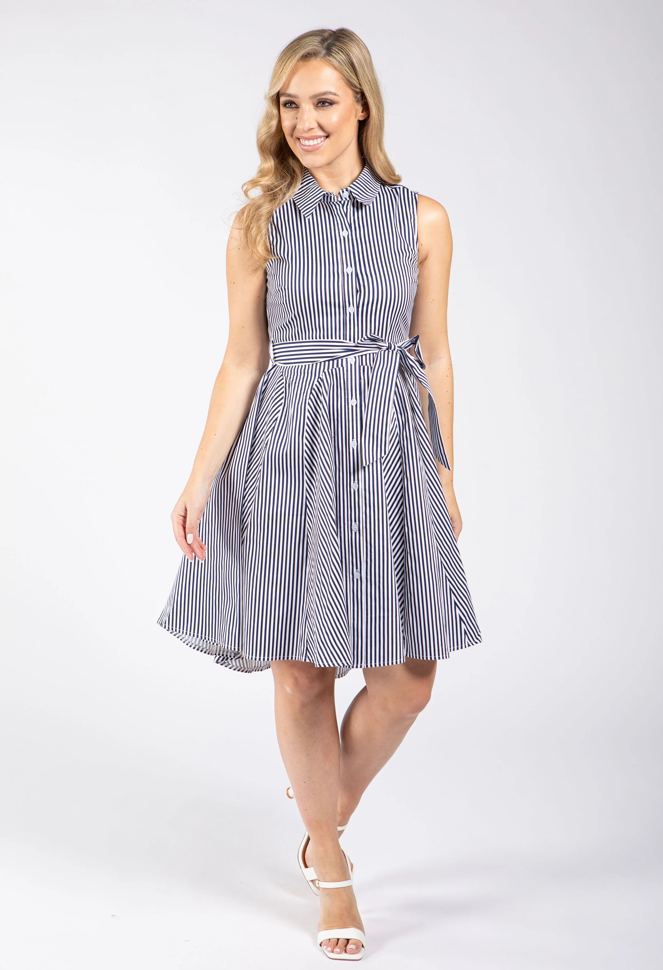 Sleeveless Striped Shirt Dress - Image 2