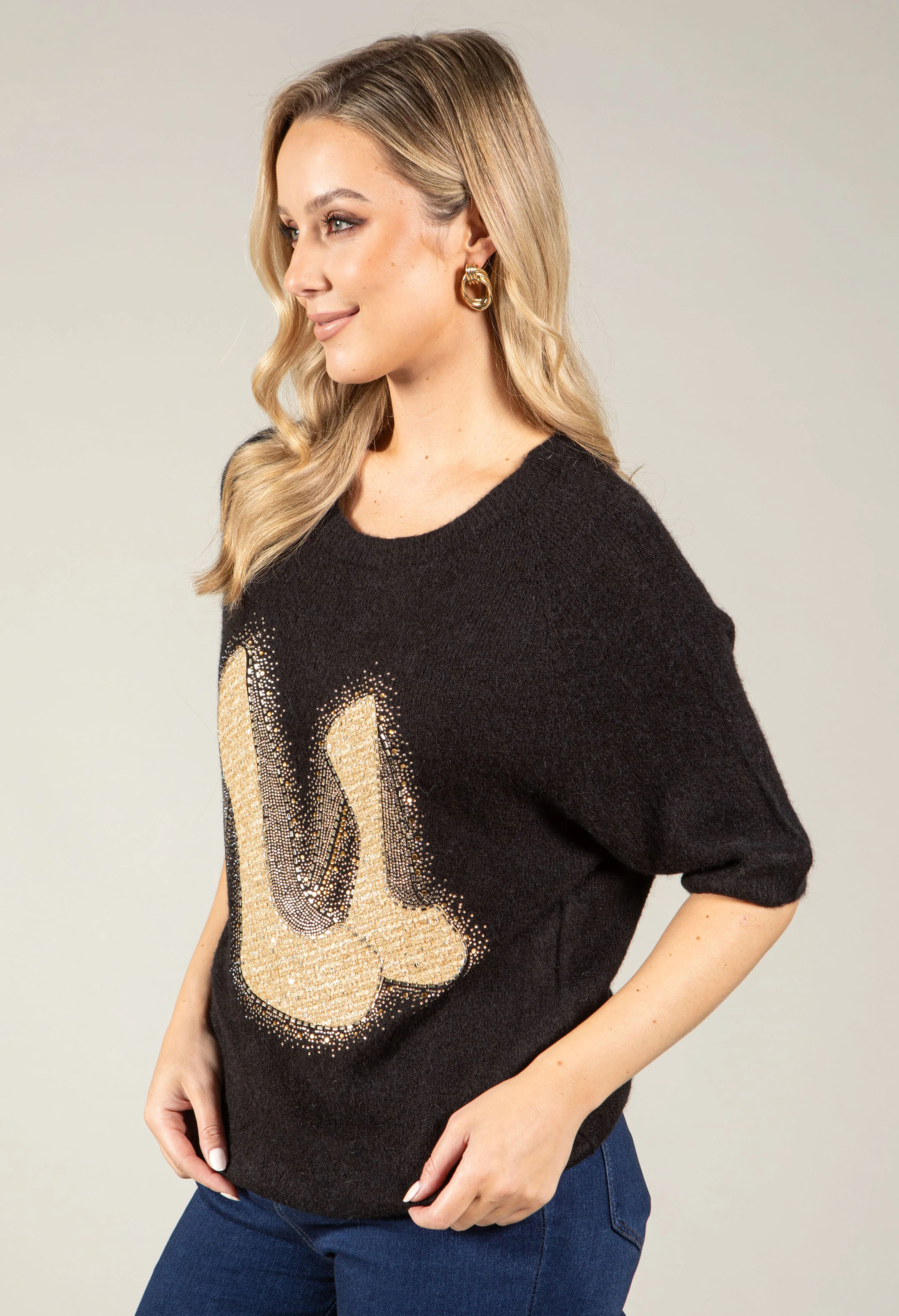 Soft Touch Diamante Knit Jumper - Image 2