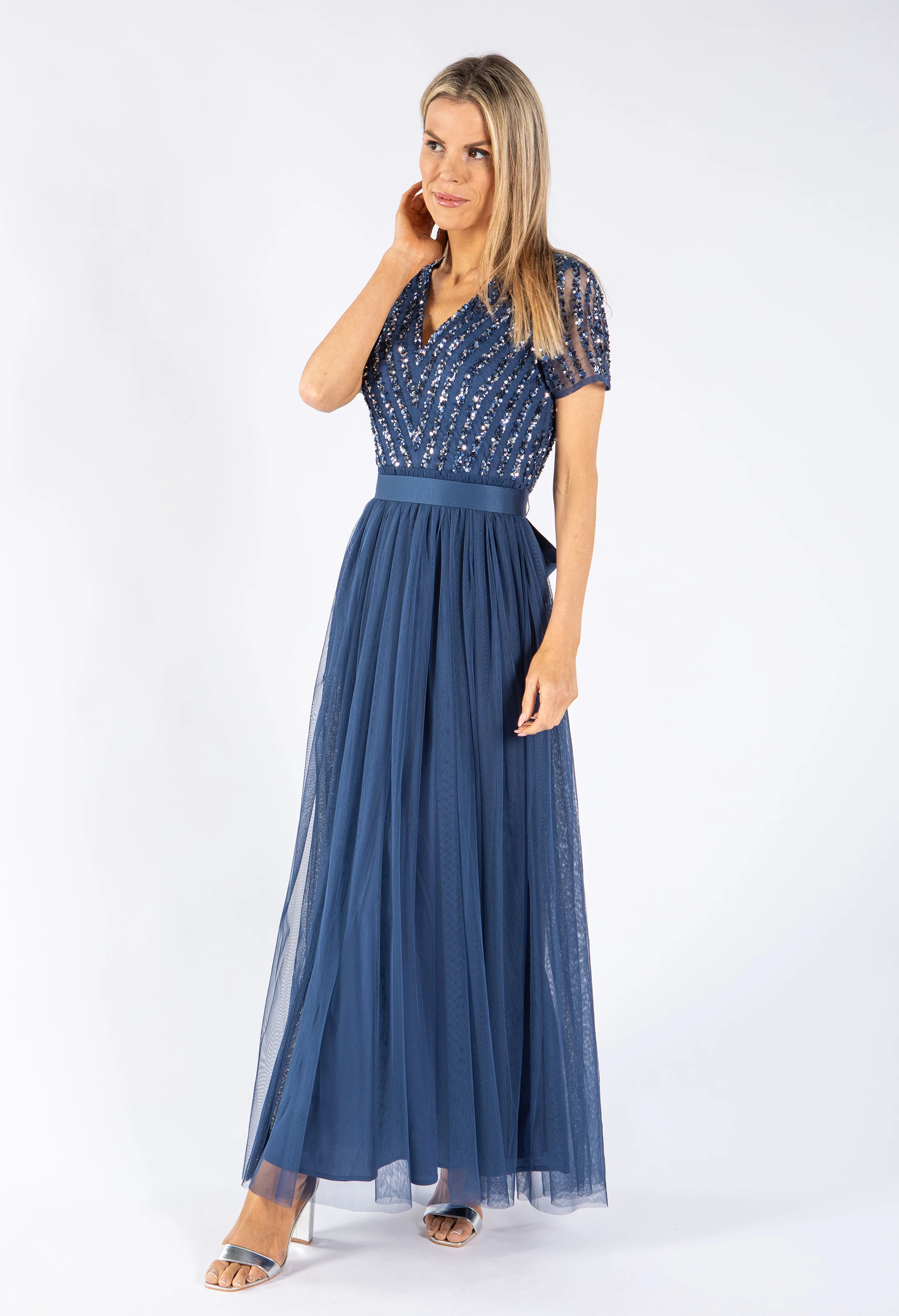 STRIPE EMBELLISHED MAXI DRESS WITH SASH BELT - Image 10