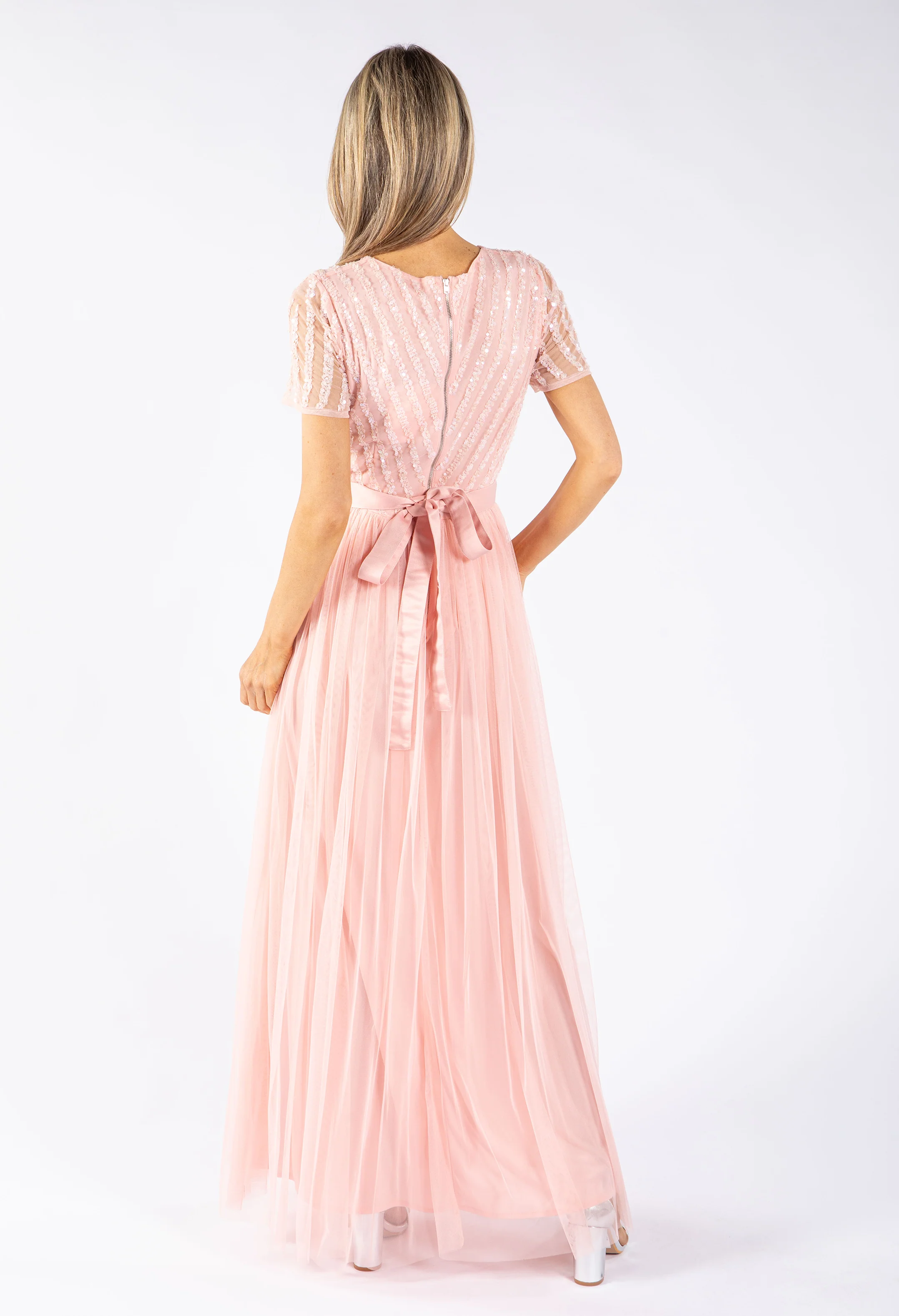 STRIPE EMBELLISHED MAXI DRESS WITH SASH BELT - Image 4