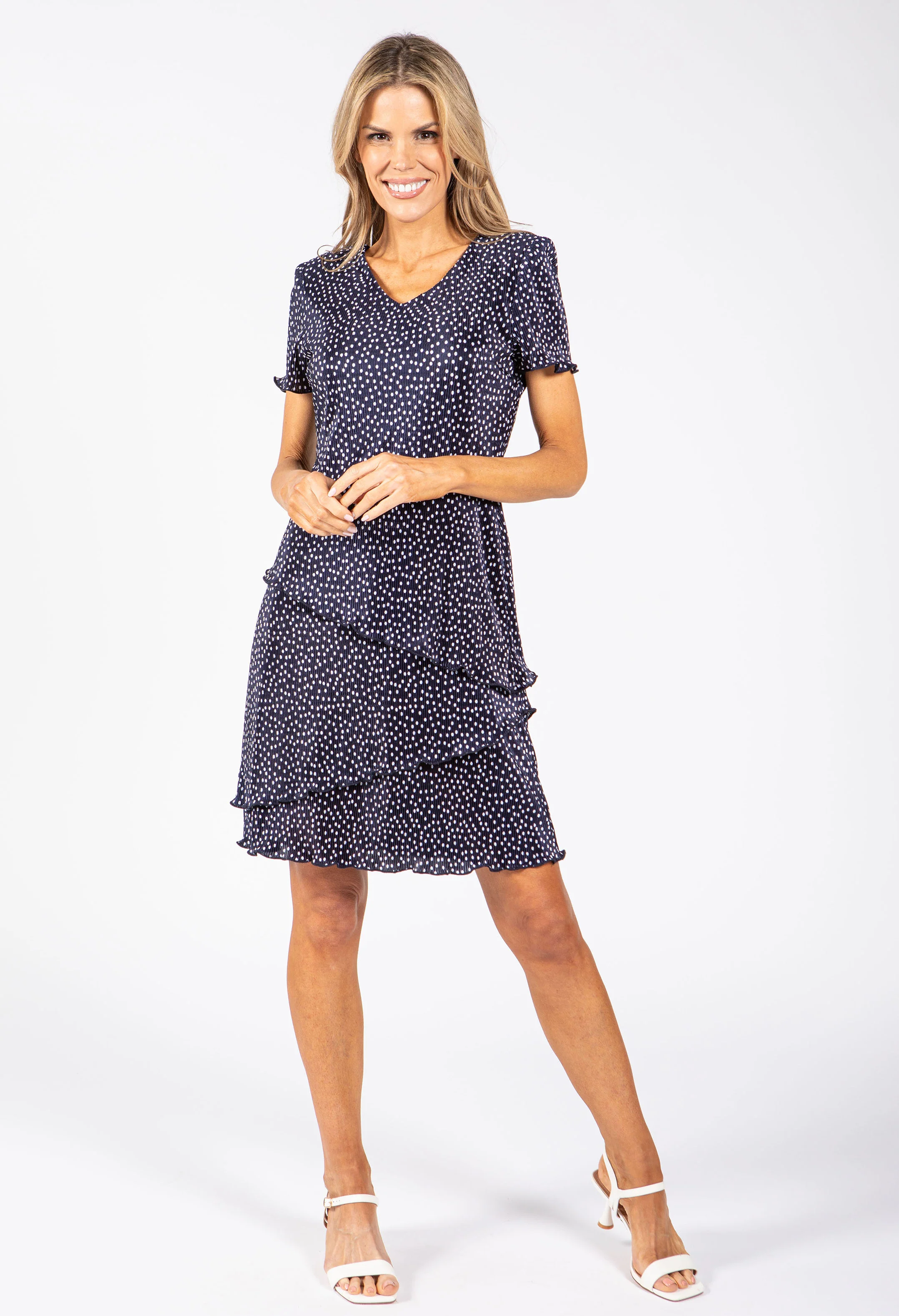 Tiered Plisse Polka Dot Dress - Image 2