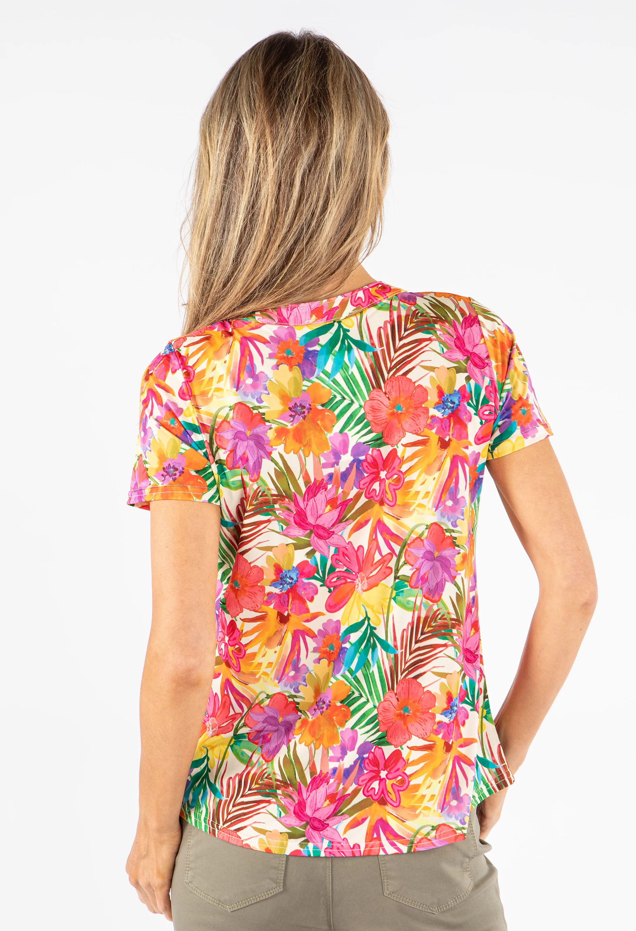 Tropical Print V-Neck Top - Image 4